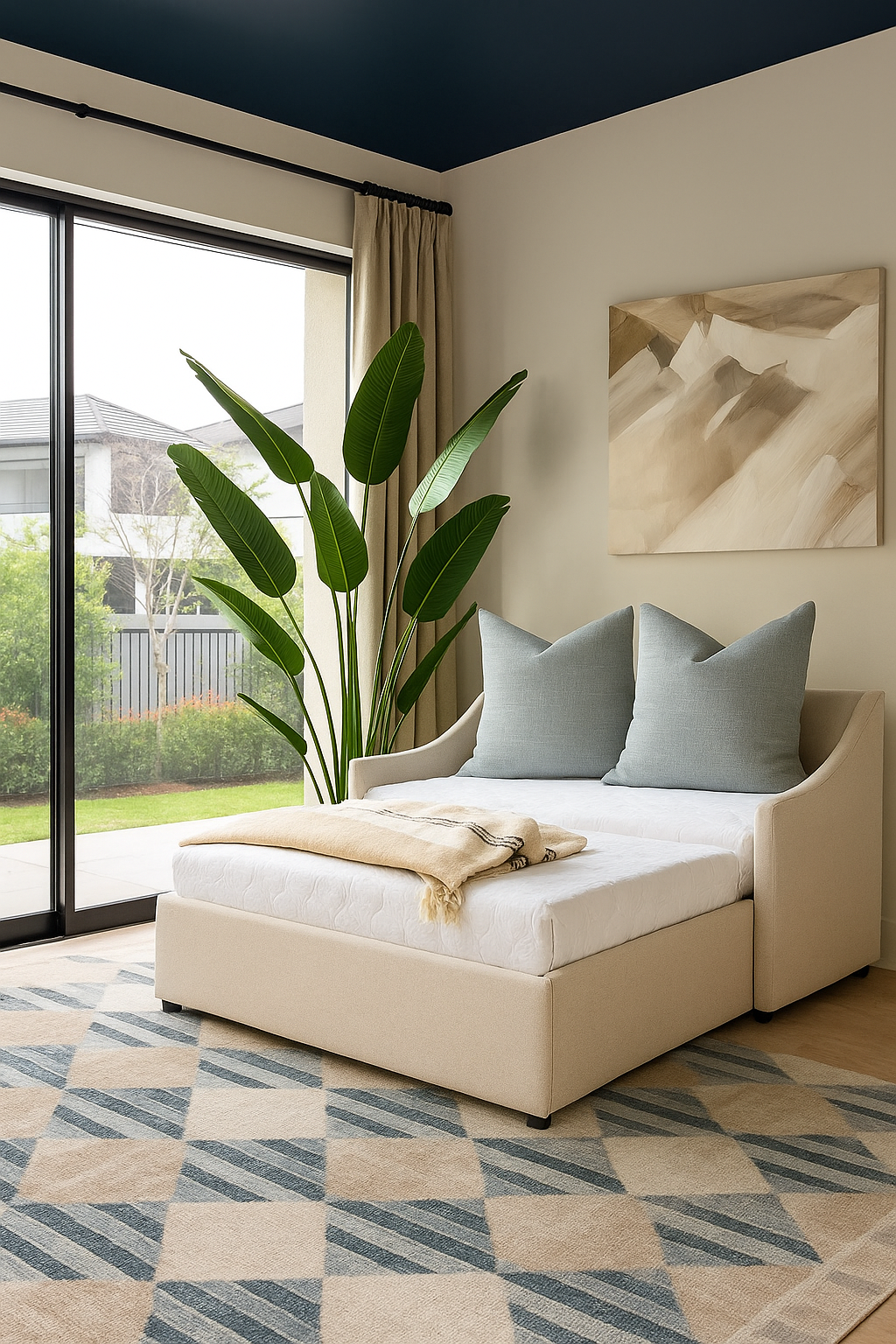 AI Generated mock up of bedroom 4 Twin day bed +trundle