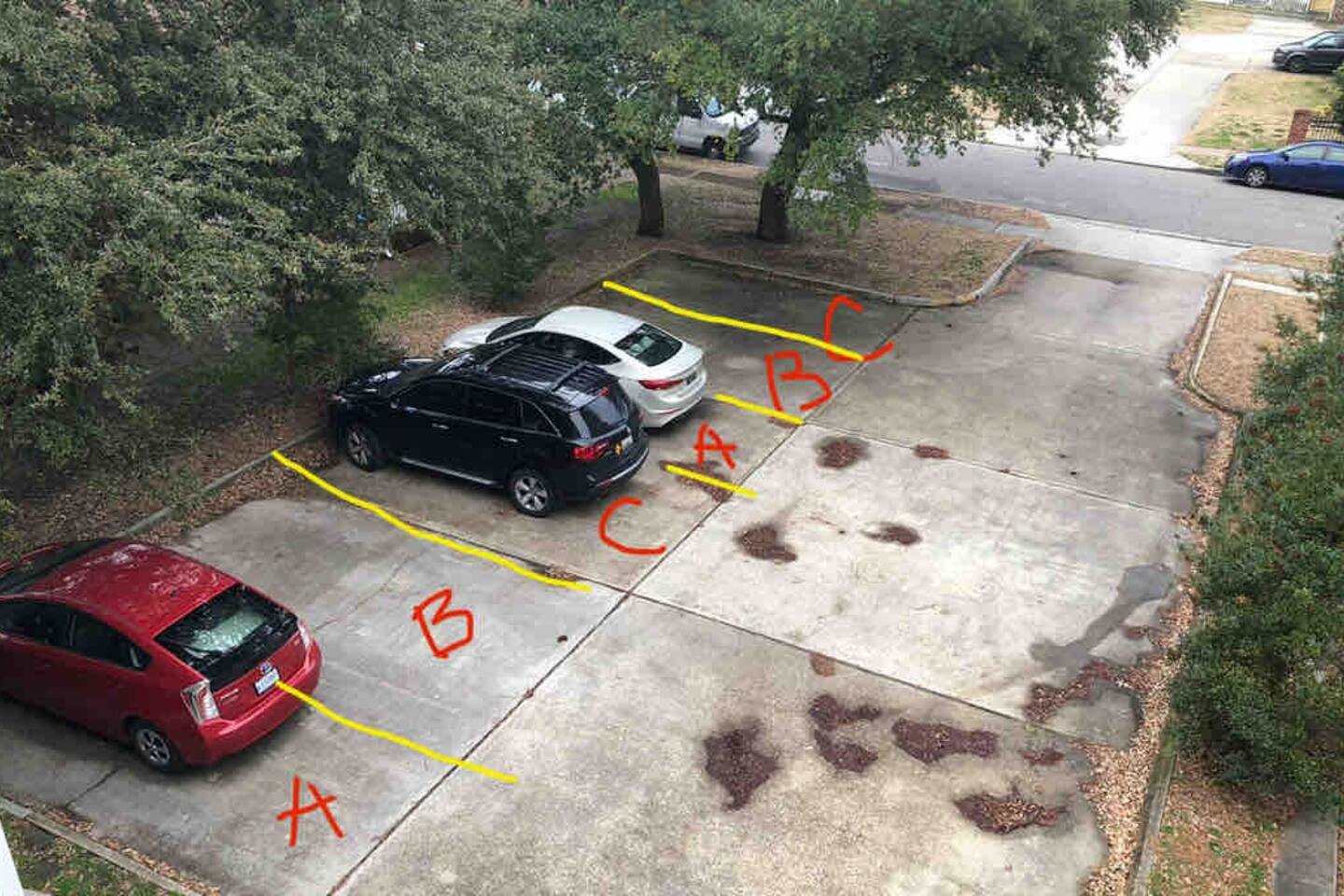 There is parking for two oversized vehicles, pick up, mini vans