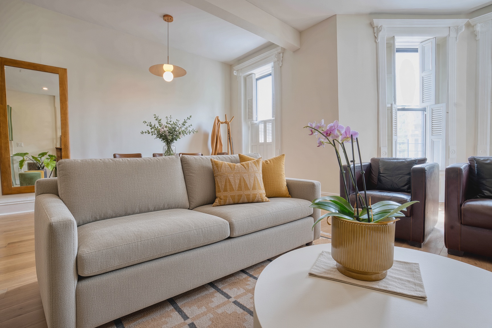 Comfortable seating with a view to every part of the main floor.  This is also a queen sleeper sofa.
