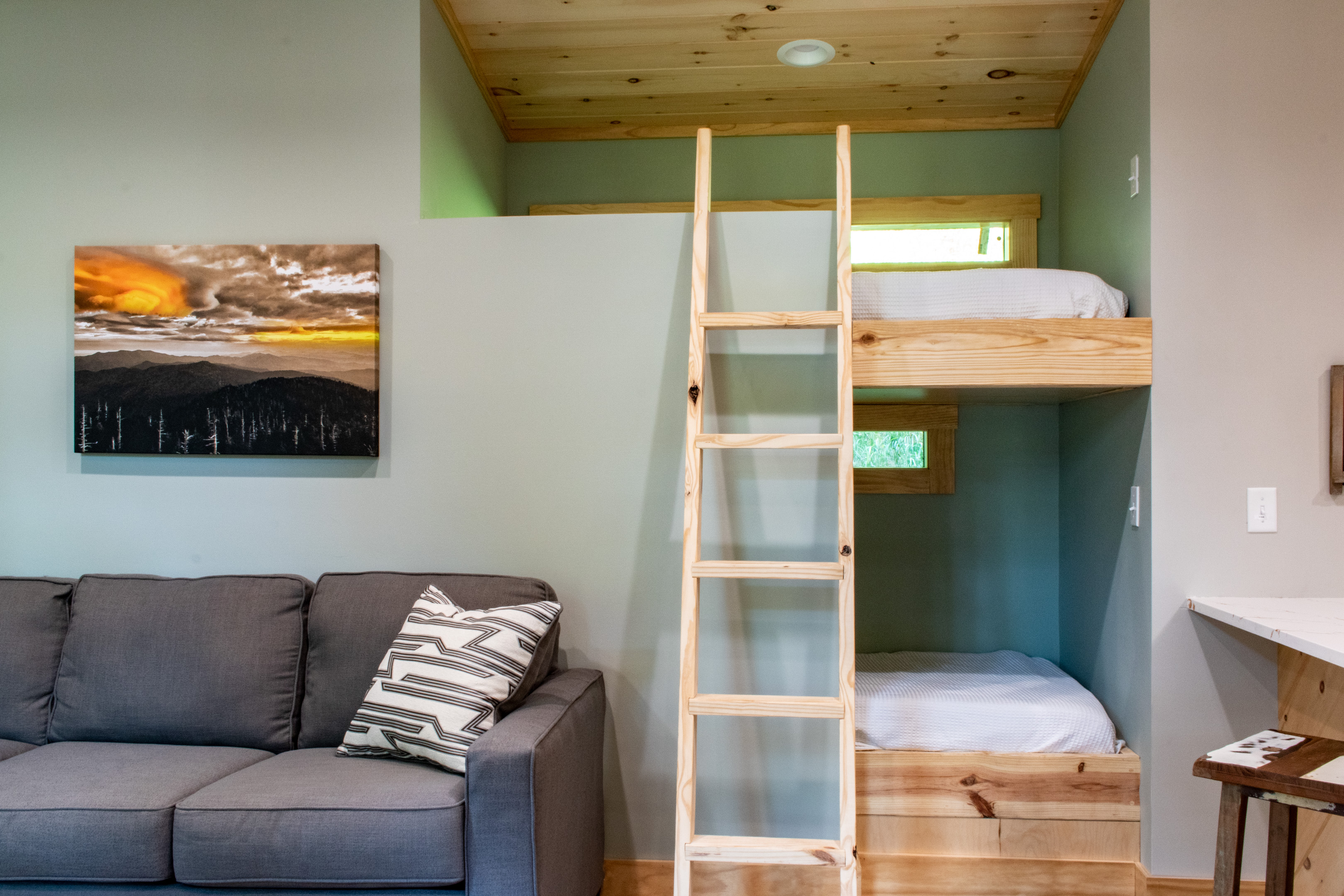 The built in bunk is perfect for the kiddos to rest after a day of exploring the Great Smoky Mountains!
