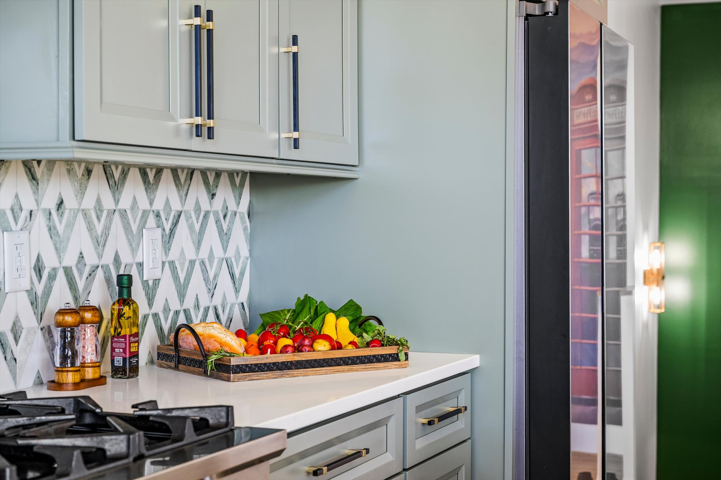 {Kitchen} Chef-ready kitchen with premium appliances, ample prep space, and fully stocked to cook comfortably for large groups.