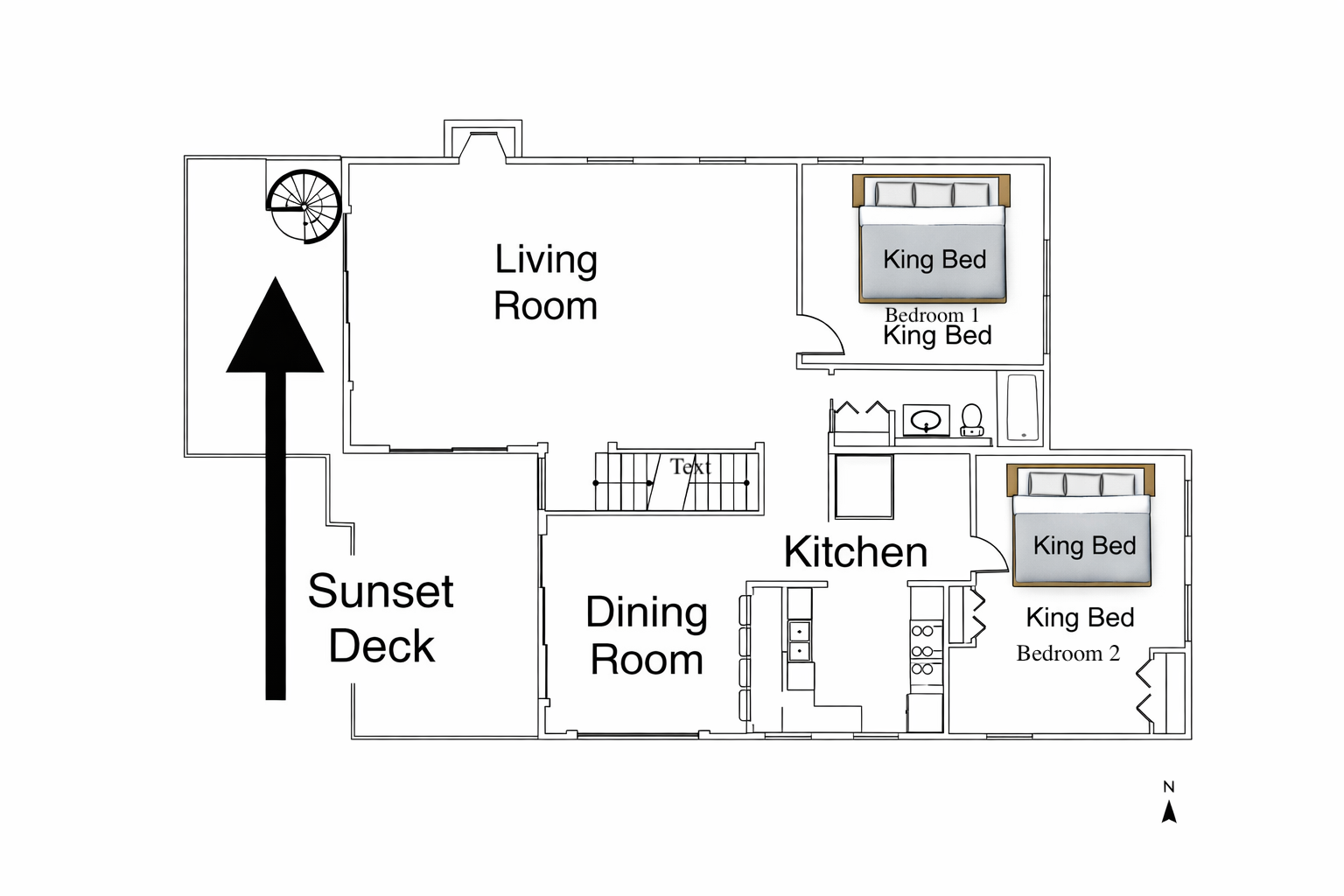 Layout of the 2nd floor of house - Ground Floor is Entrance, Pool, and Ocean walkway 