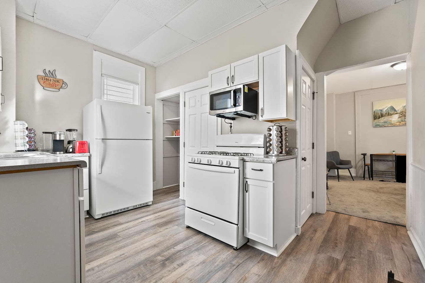 Our kitchenette is equipped with a refrigerator, microwave, and oven, providing all the essentials for your cooking needs