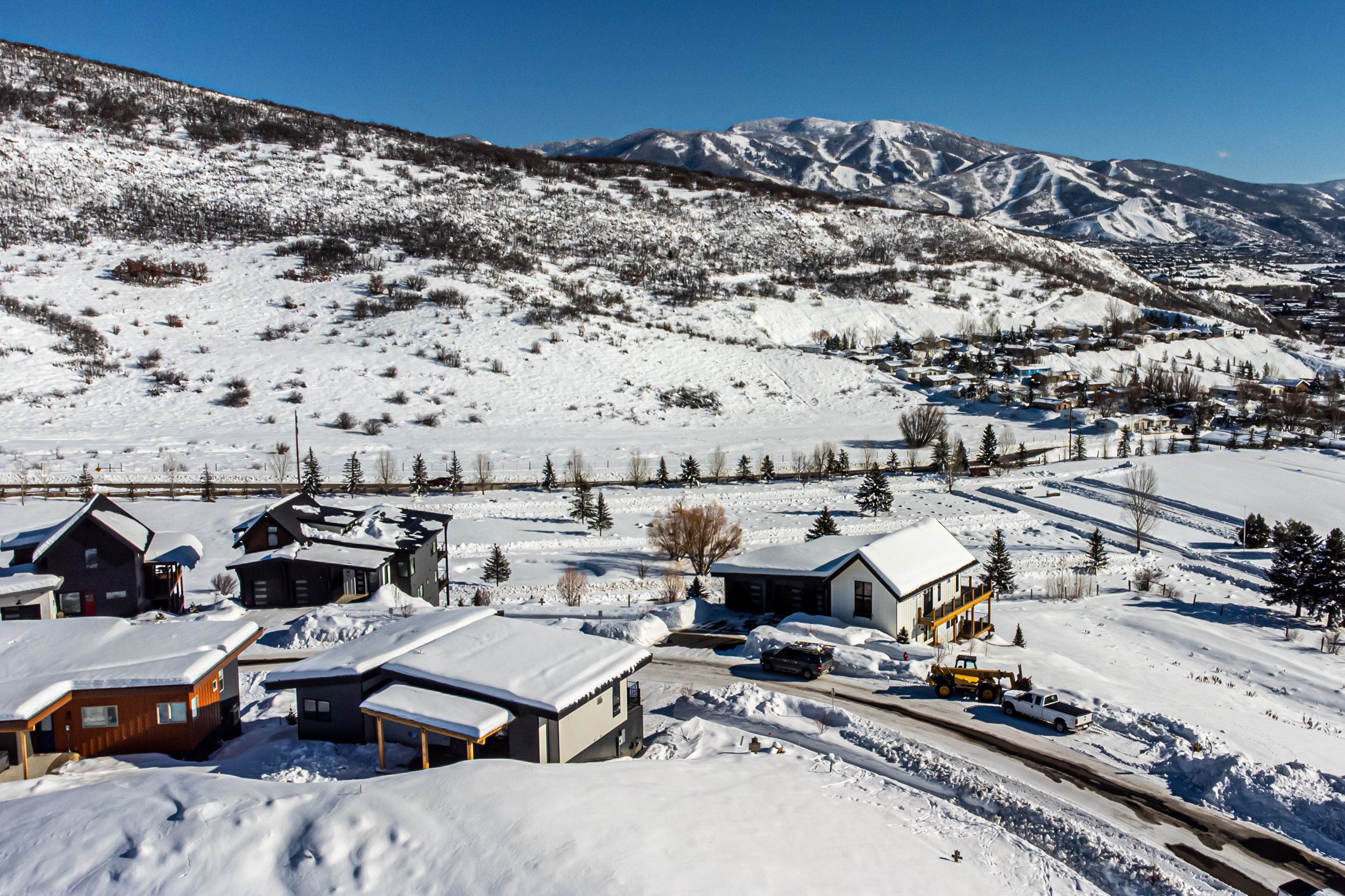 Overhead of home with Ski Resort in the Background