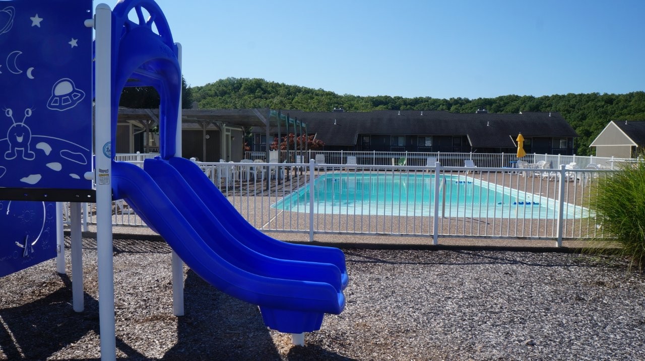 Pool and playground near condo