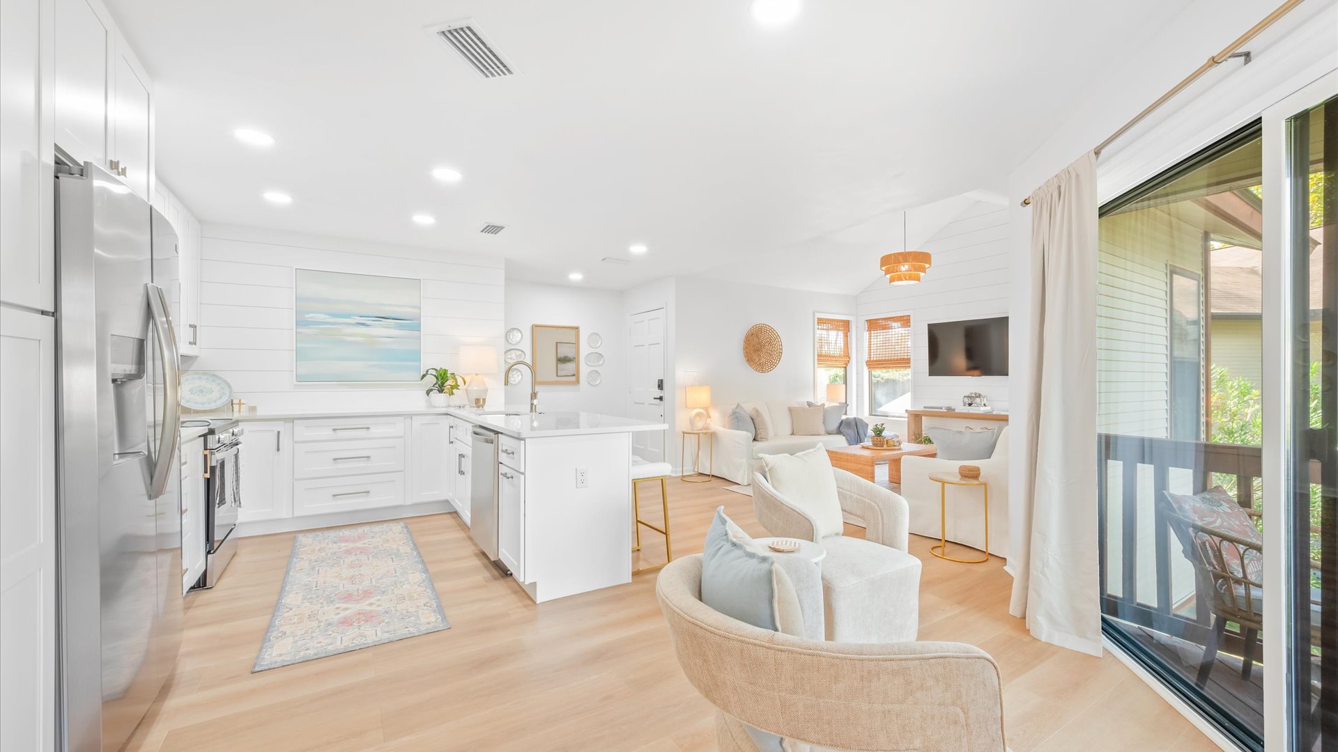 Sunny living, dining spaces