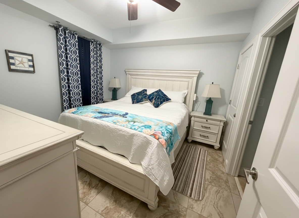 A charming guest bedroom that gives everyone their own comfortable place to recharge.
