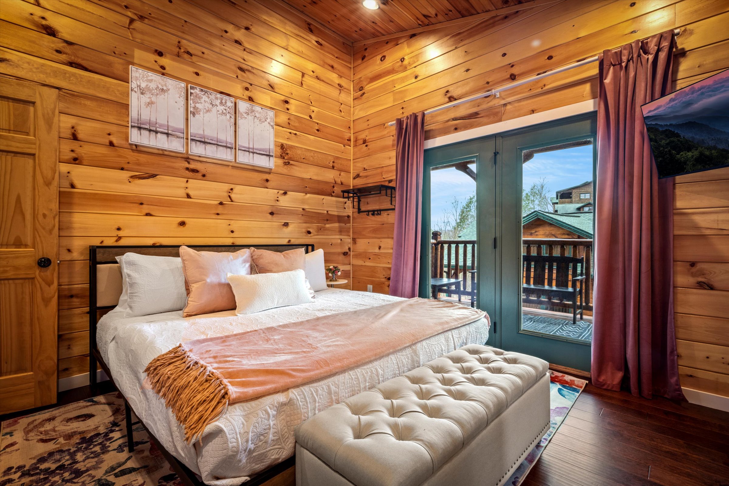 Bedroom 4 (upstairs) has a king bed and a private bathroom.