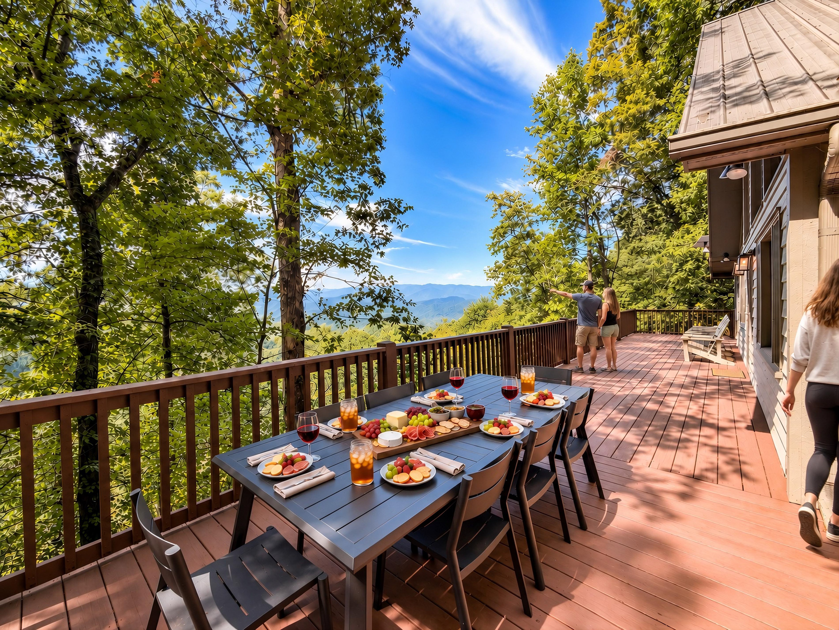 Dine al fresco on our spacious deck, where you can enjoy your favorite snacks or a family meal while choosing your favorite mountain range