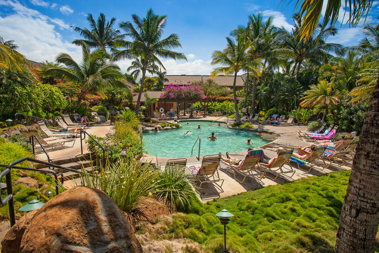 One of two large pools surrounded by gorgeous foliage