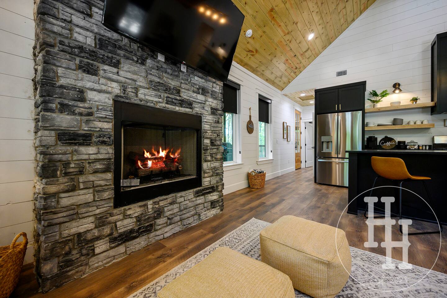Enjoy the warmth and ambience of the fireplace with the flip of a switch.