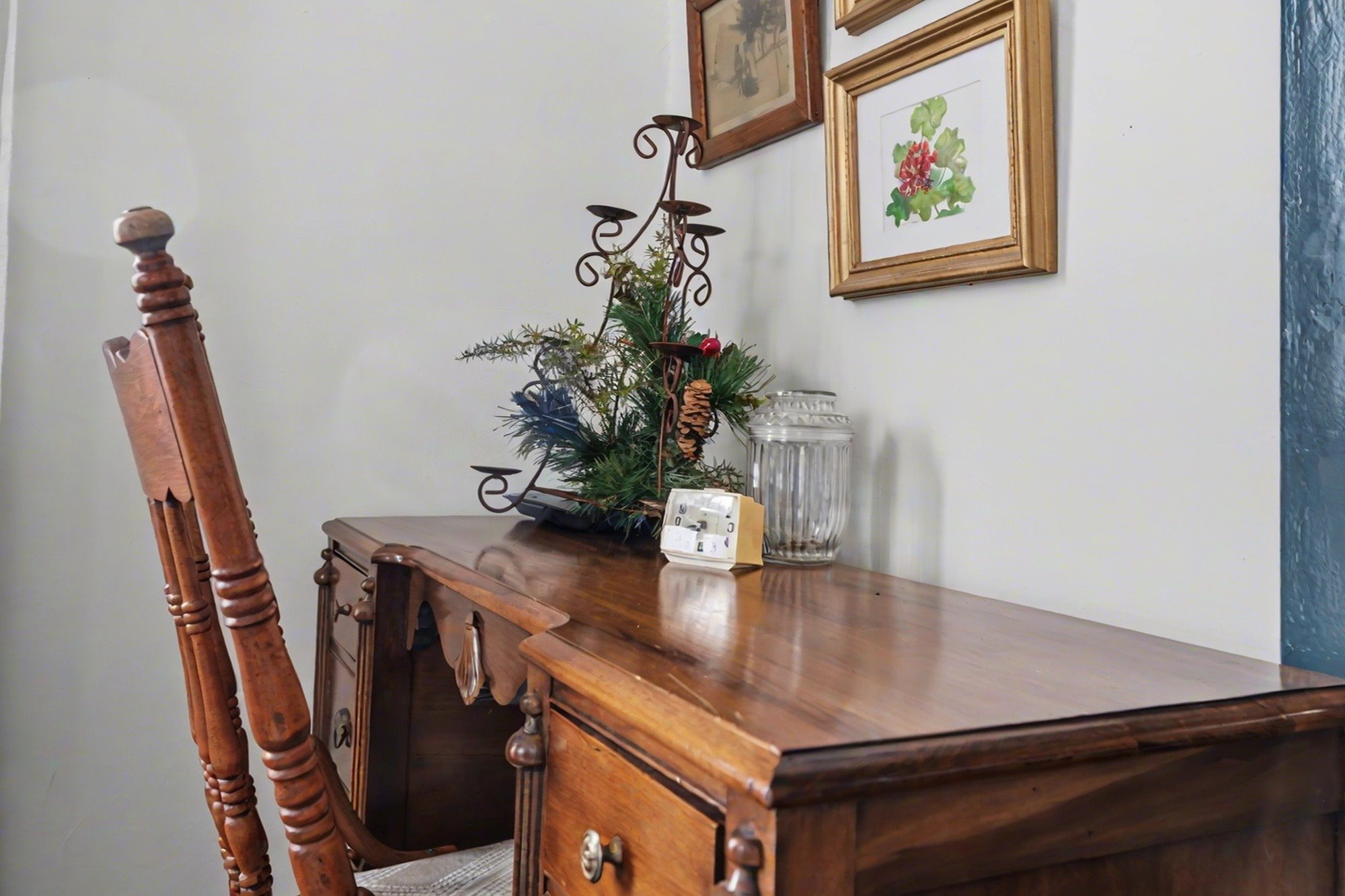 Desk in dining room with router