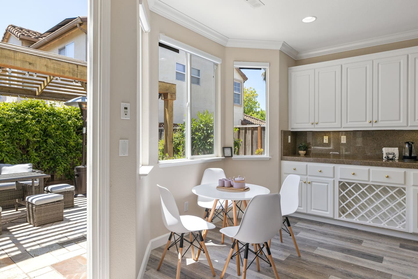 Breakfast area with peaceful backyard view