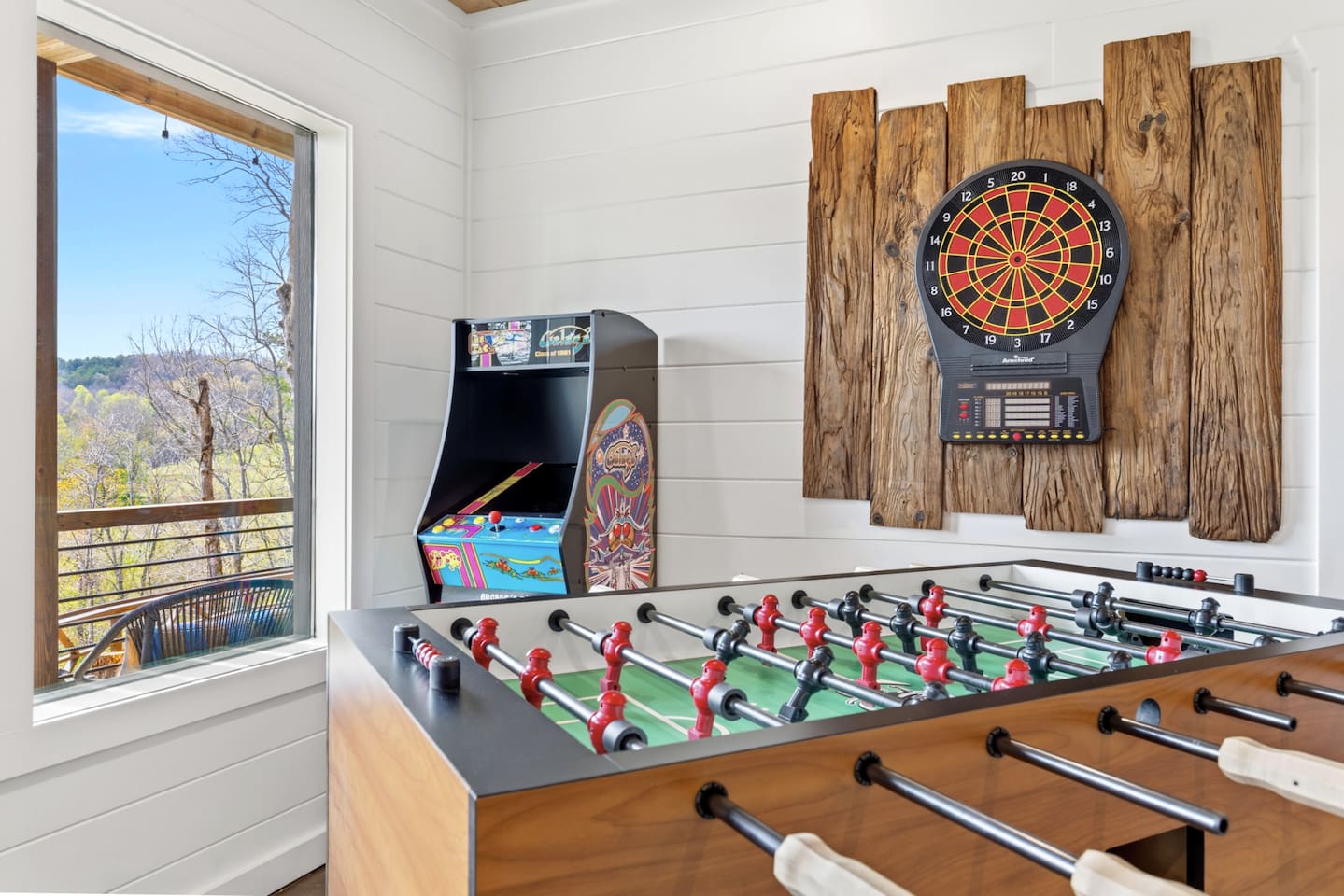 Unwind in the fun-filled game room! Challenge friends on the foosball table, play two classic arcade machines, or compete on the Arachnid dartboard. Enjoy board games, chess, Lego, and more while soaking in the views. Perfect for family fun!