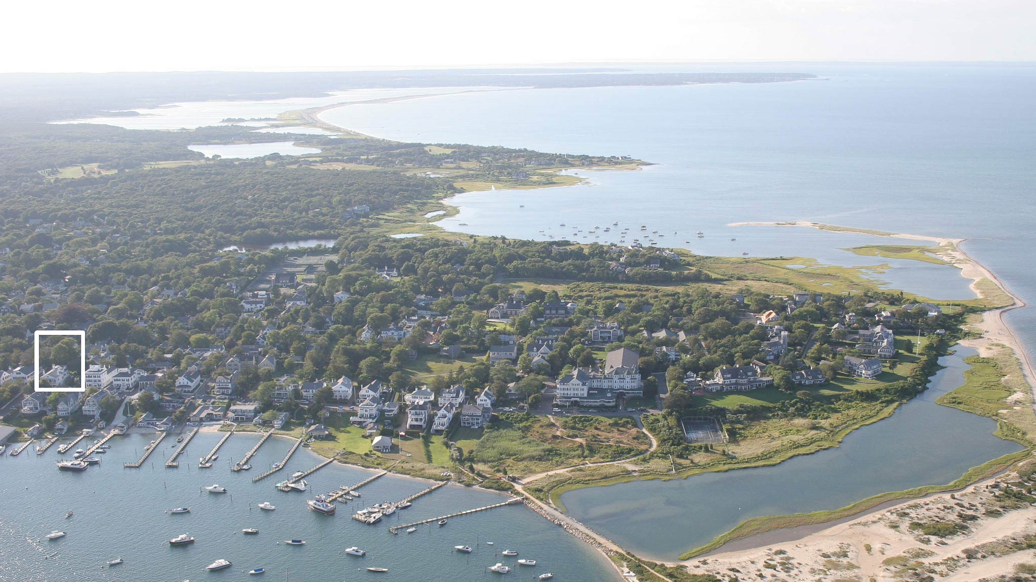 Aerial View of the house and Edgartown Harbor looking West