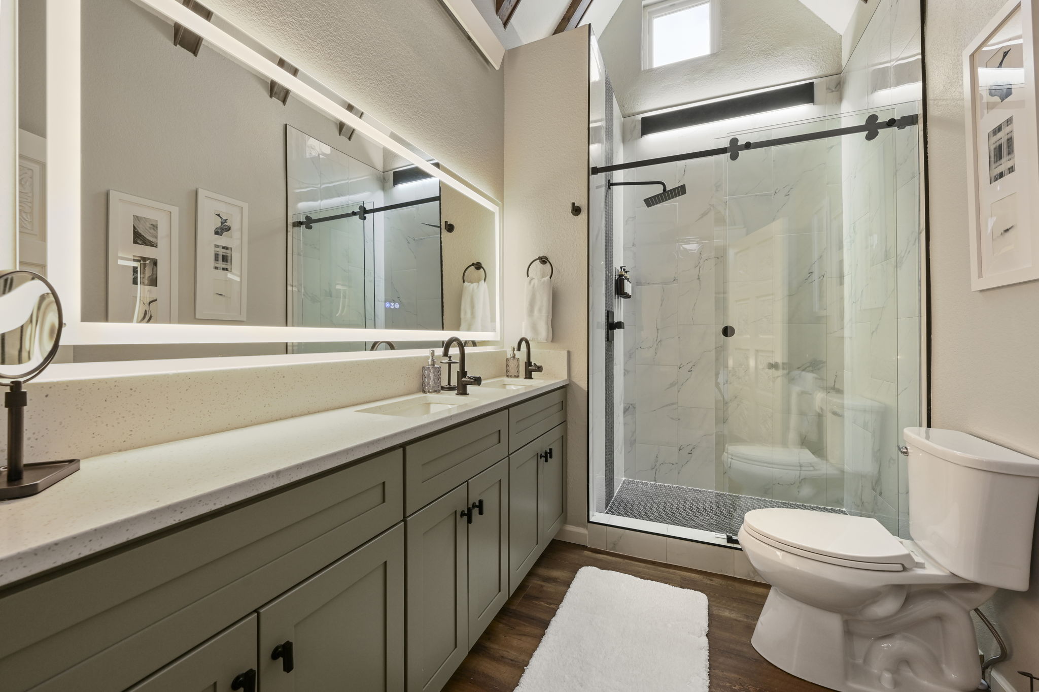 Enjoy the luxurious shower and cathedral ceiling in the Bedroom 1 ensuite