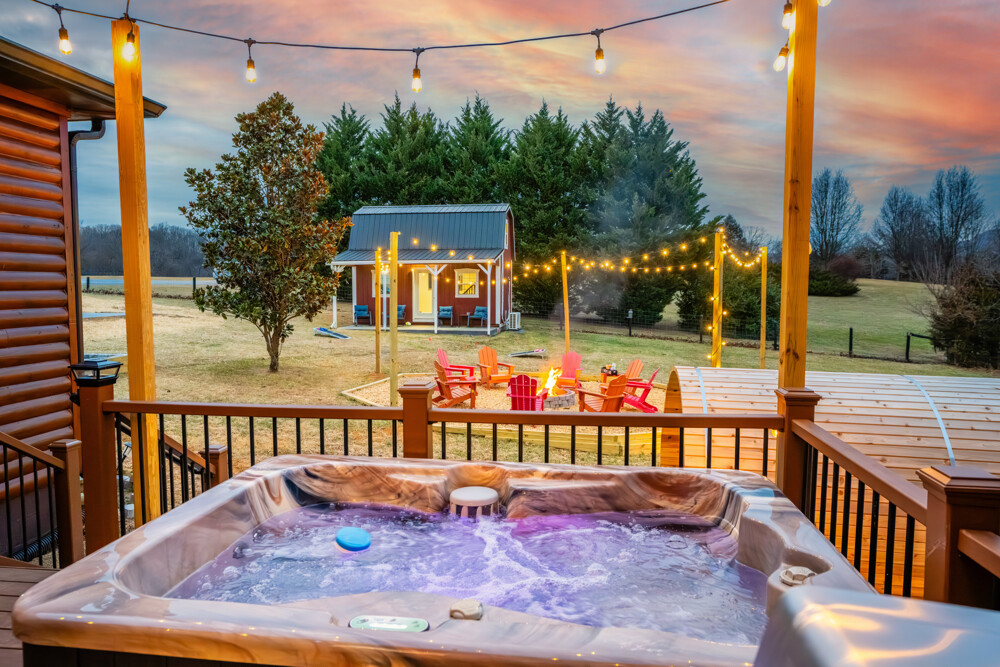 Step outside and melt into the moment private hot tub and soft lights for the perfect night in.