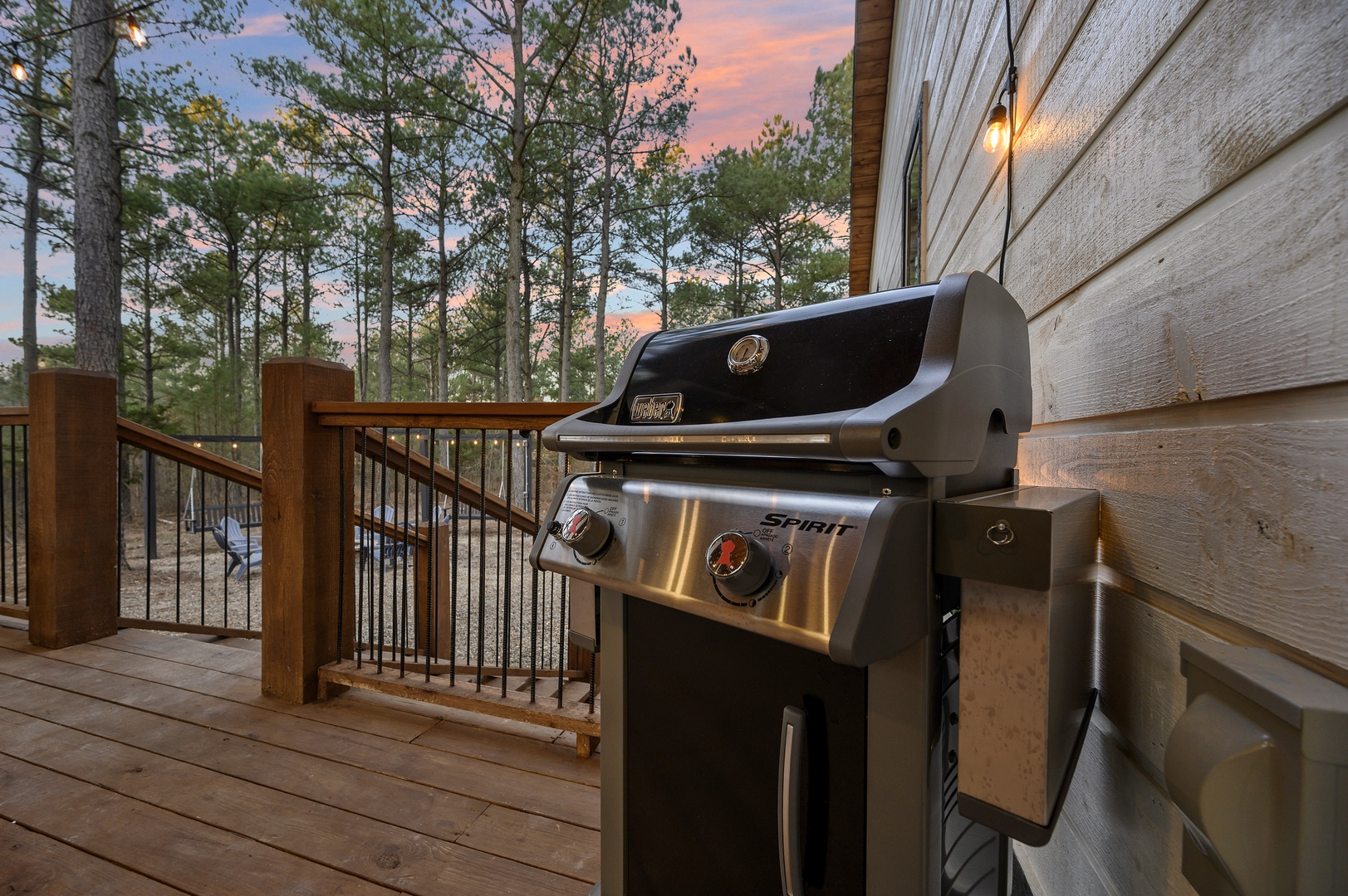 Fire up the grill and savor the simple joy of cooking outdoors in the fresh forest air.