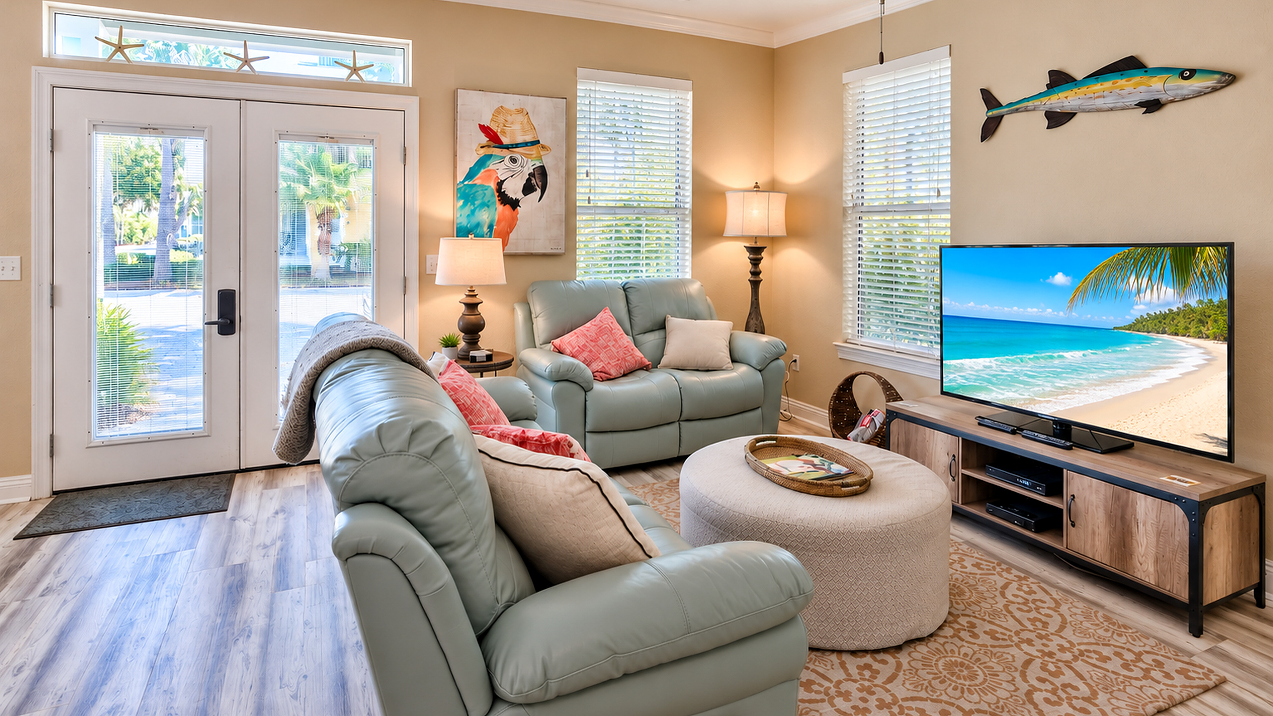 Living Room 1: (First Floor)  Cozy space after a long day at the beach! 