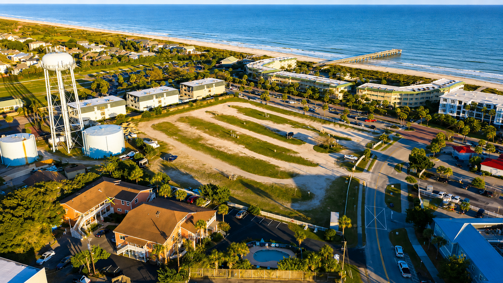 Aerial view of Ocean Inn, looking NE.  1 block to the beach!