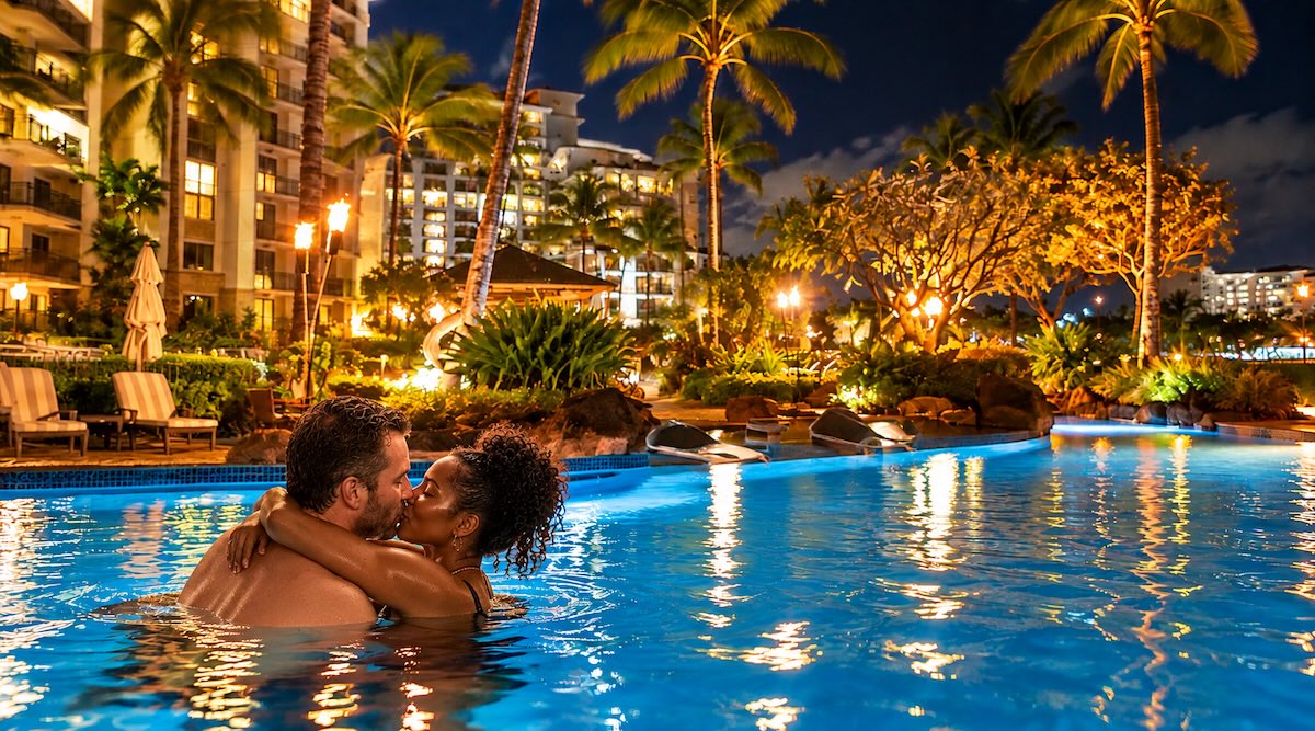 Beautiful illuminated pool at the Beach Villas at Ko Olina