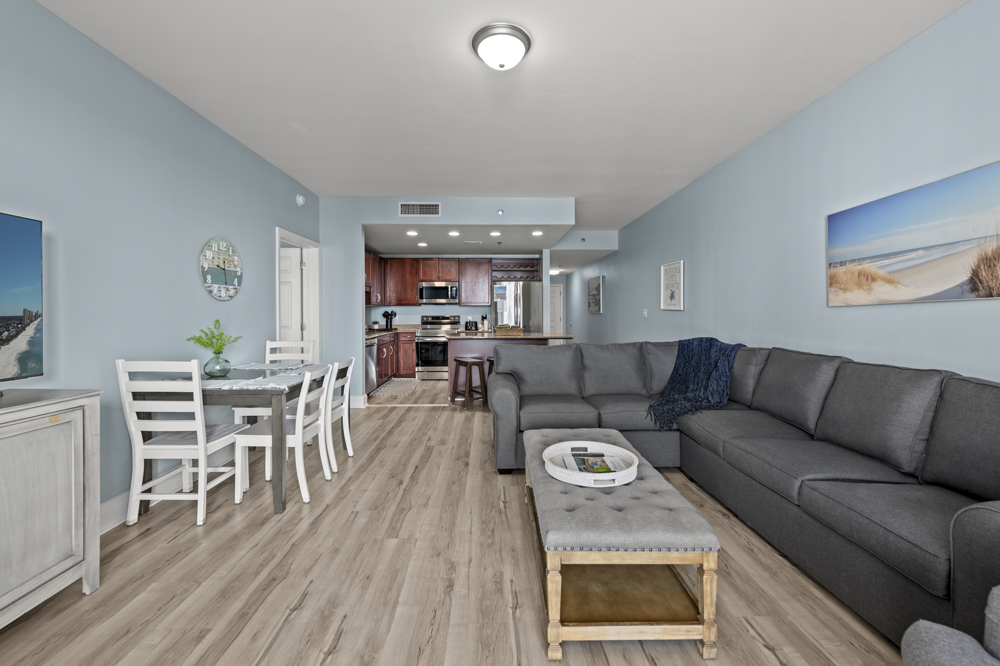 View from the balcony showing the main living space.  We have 1262 sq feet so there's room to spread out and not feel crowded.