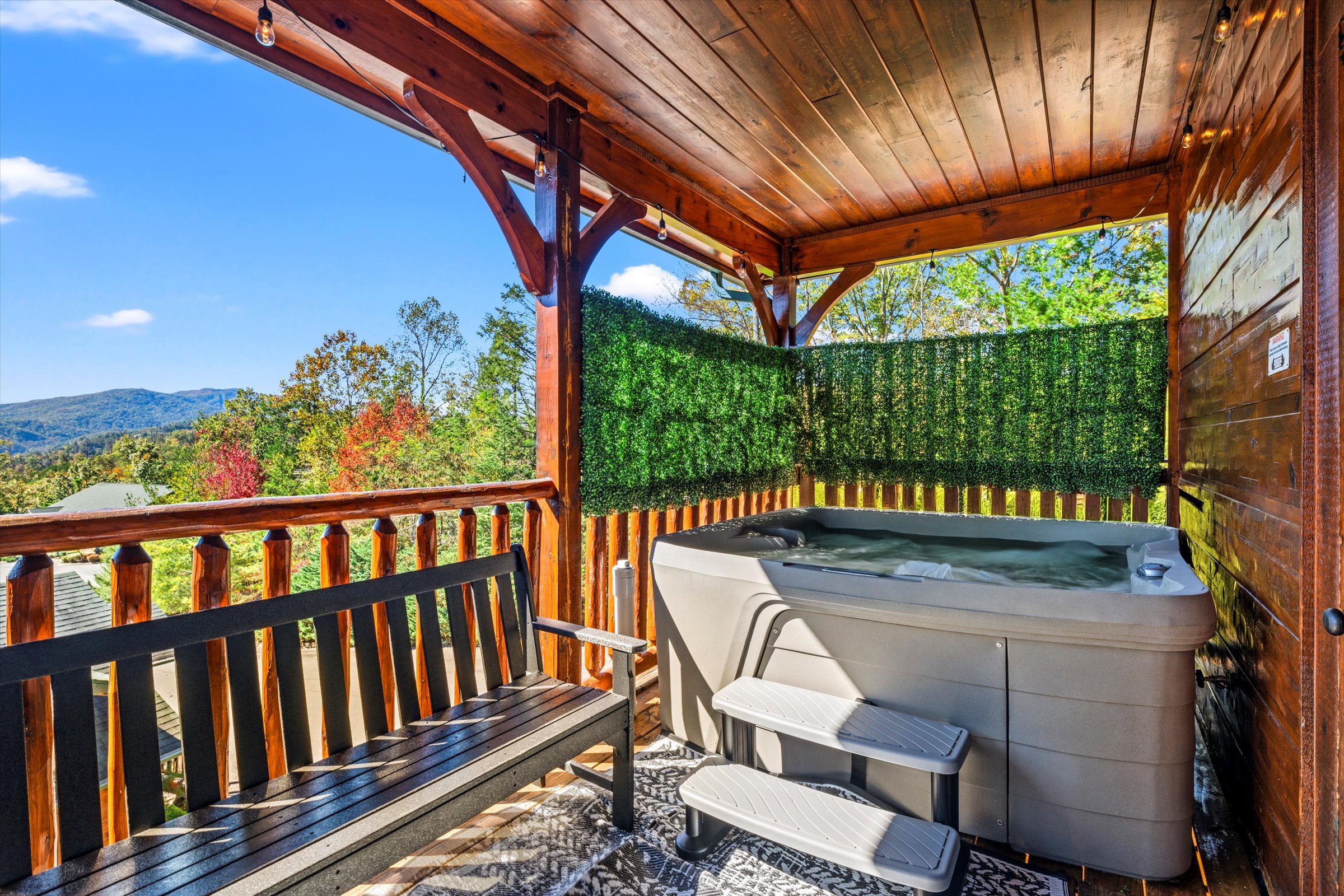 The hot tub on the upper deck has amazing views