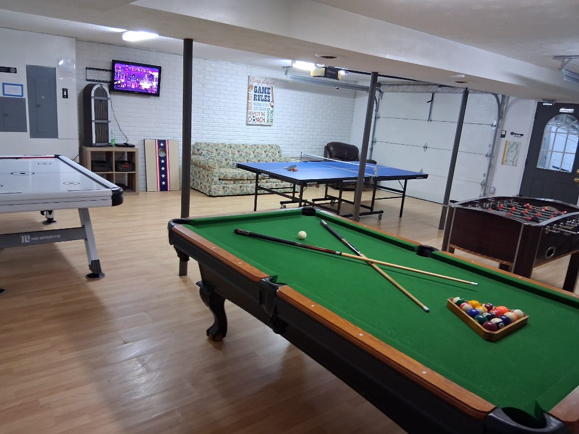 Large game room with ping pong, pool and foosball!