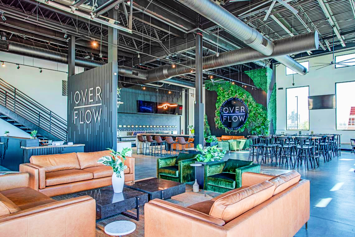 Over Flow has several beer and wine selections to choose from. Nearby food and live music.