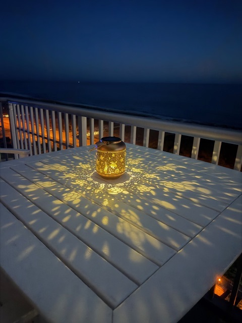 Balcony at night, solar light provides an extra bit of magic