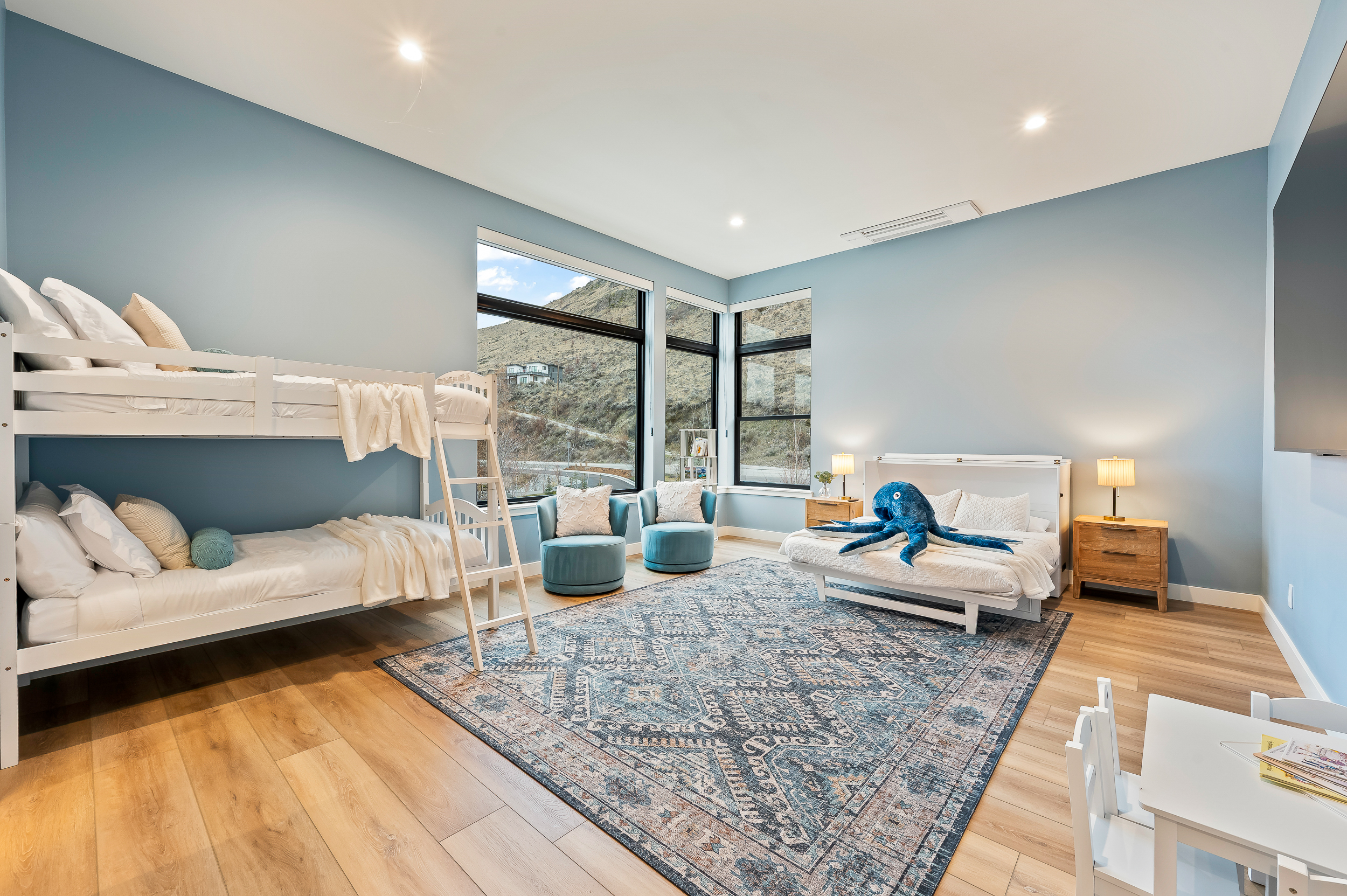 Bedroom #7 of 7 - Upstairs bonus room with queen sized Murphy pull-out bed, two twin bunks, Smart TV and en suite with walk-in shower
