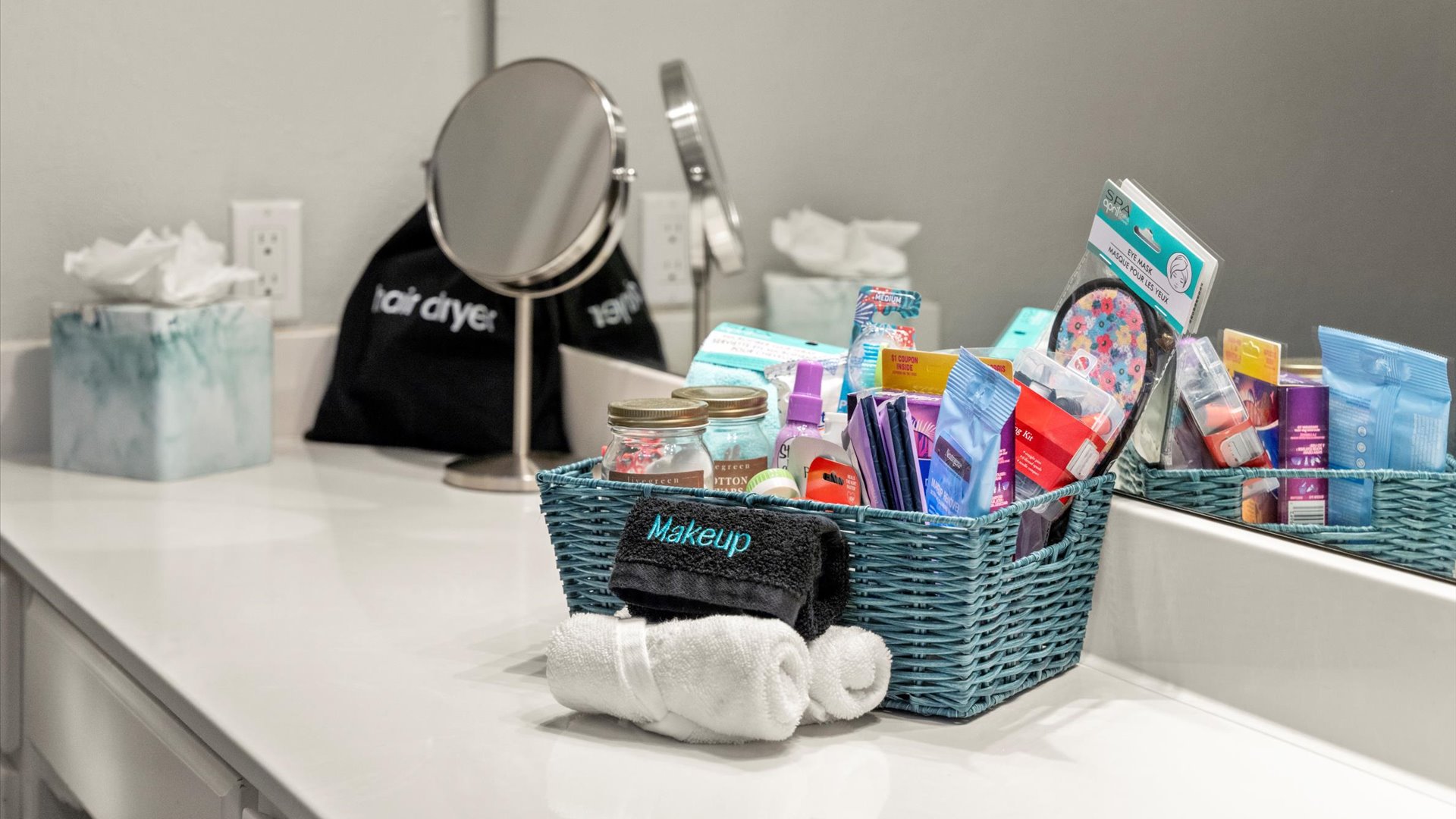 Every bathroom is stocked with a basket full of toiletries and extra goodies, thoughtfully provided to make your stay as stress-free as possible.