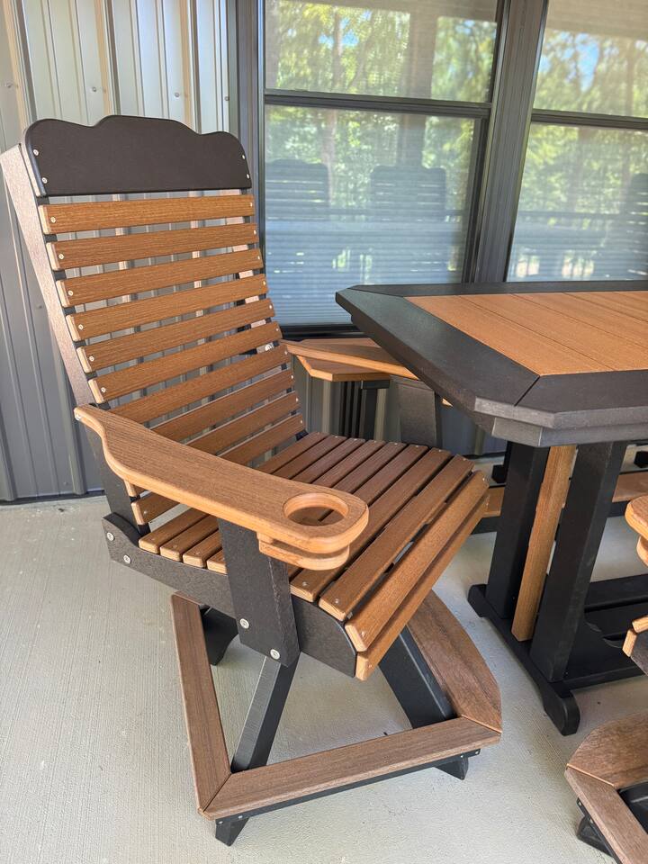 Swivel chairs with cup holders built in. 