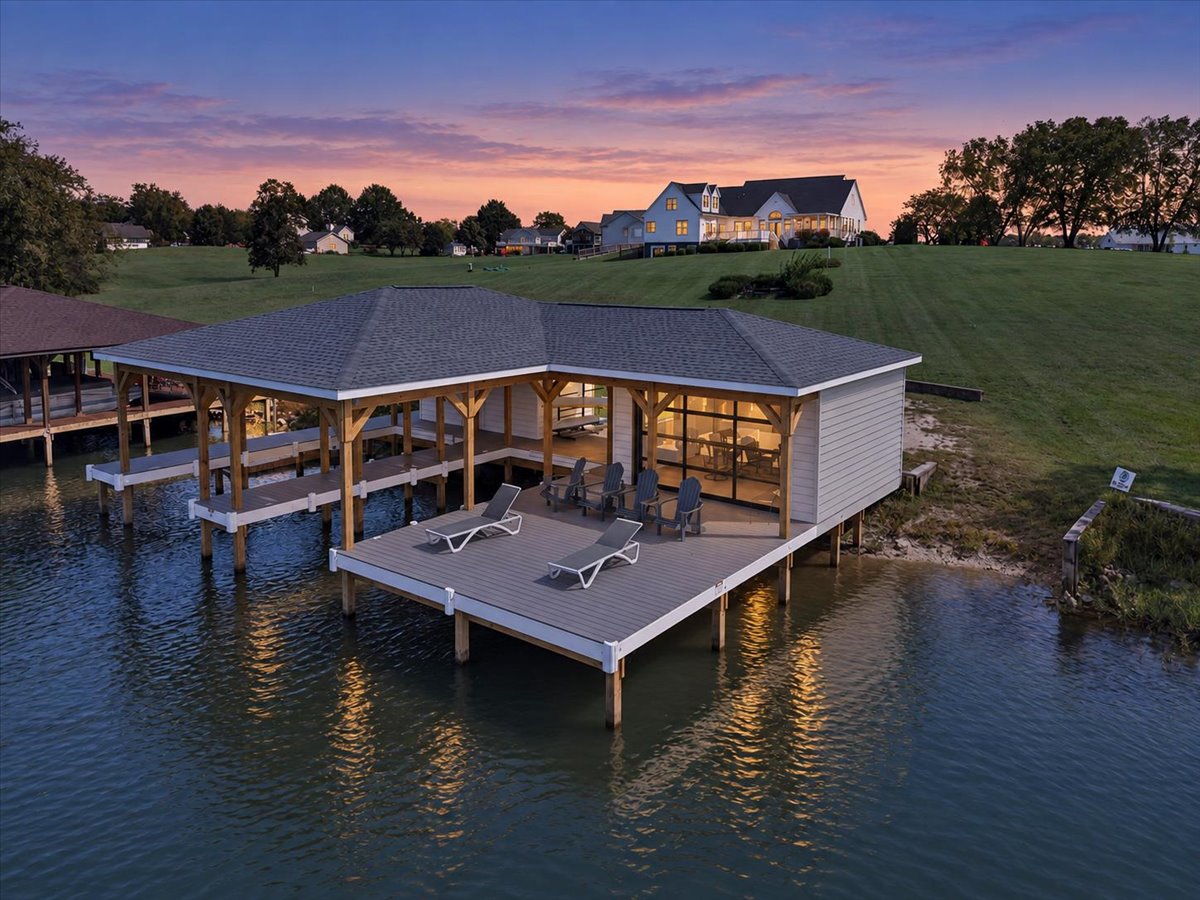 Newly built boathouse with expansive waterfront sundeck and beautiful Lake Anna views.
