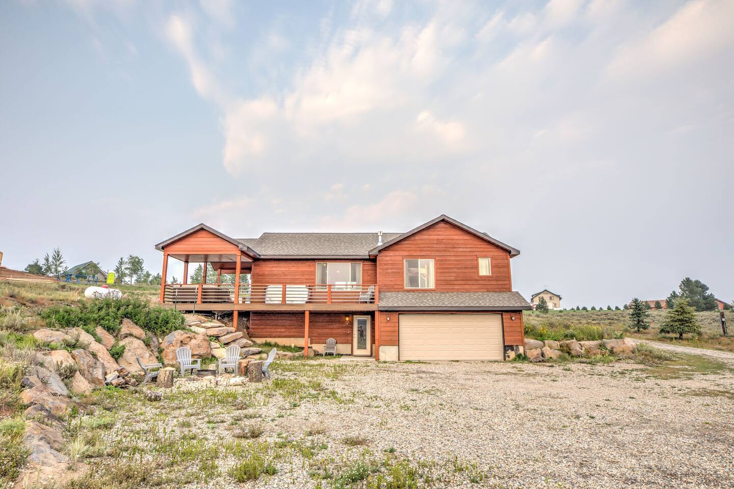 West side of cabin, Garage & Walk out basement Entrance