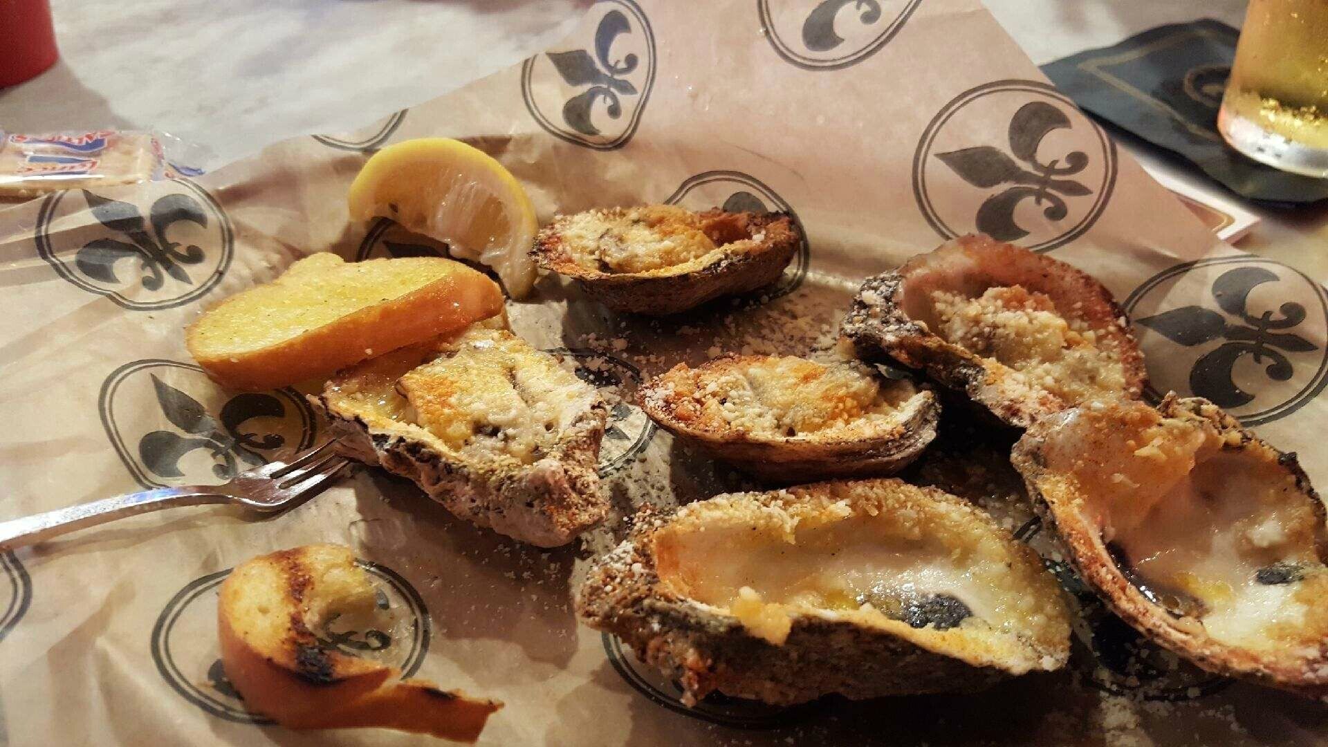 Grilled oysters; OLDE NOLA COOKERY, 205 Bourbon St. YUM!