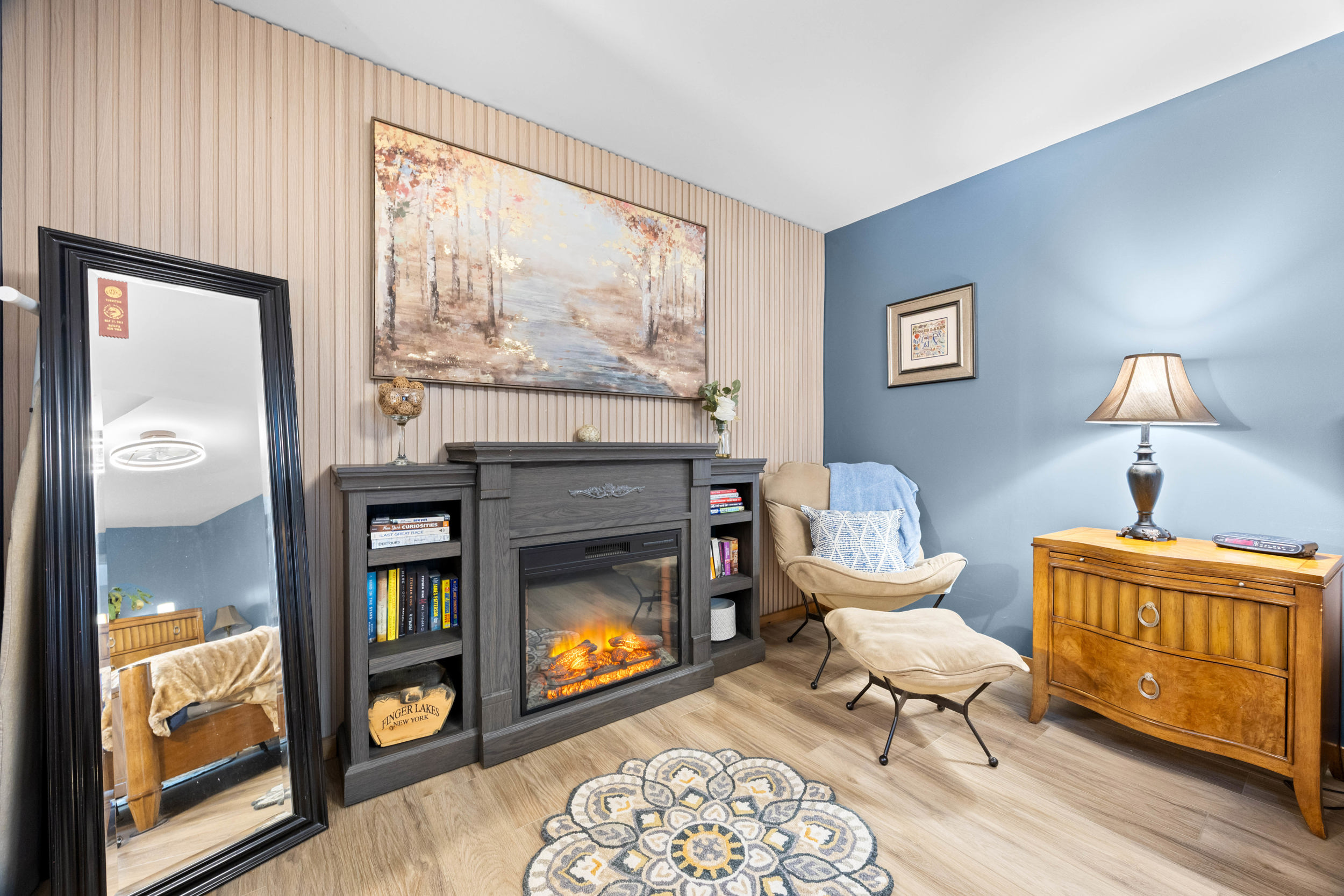 Curl up with a good book and your favorite pup next to the fireplace.