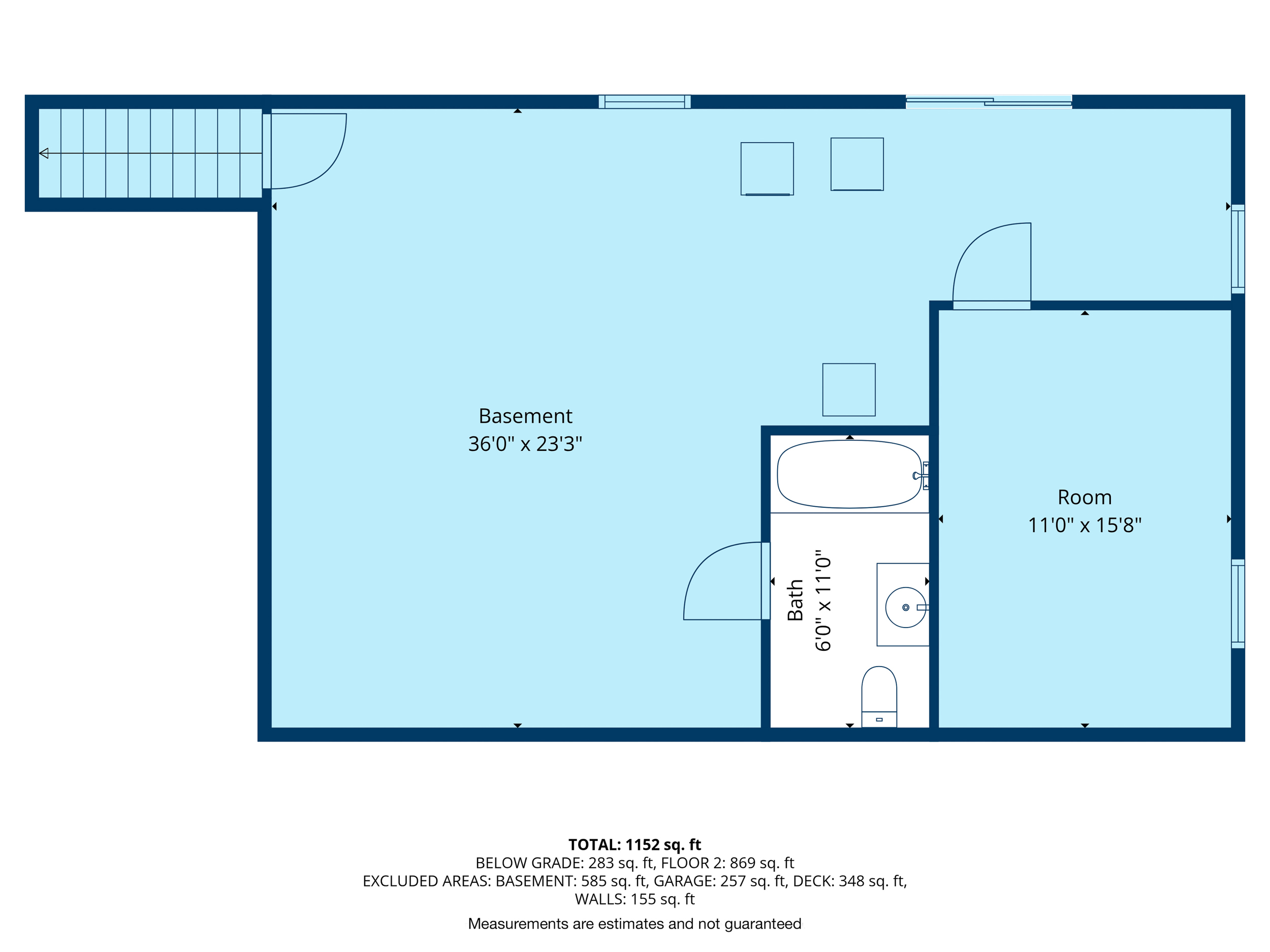 Basement floor plan layout providing a clear overview of the lower-level spaces.