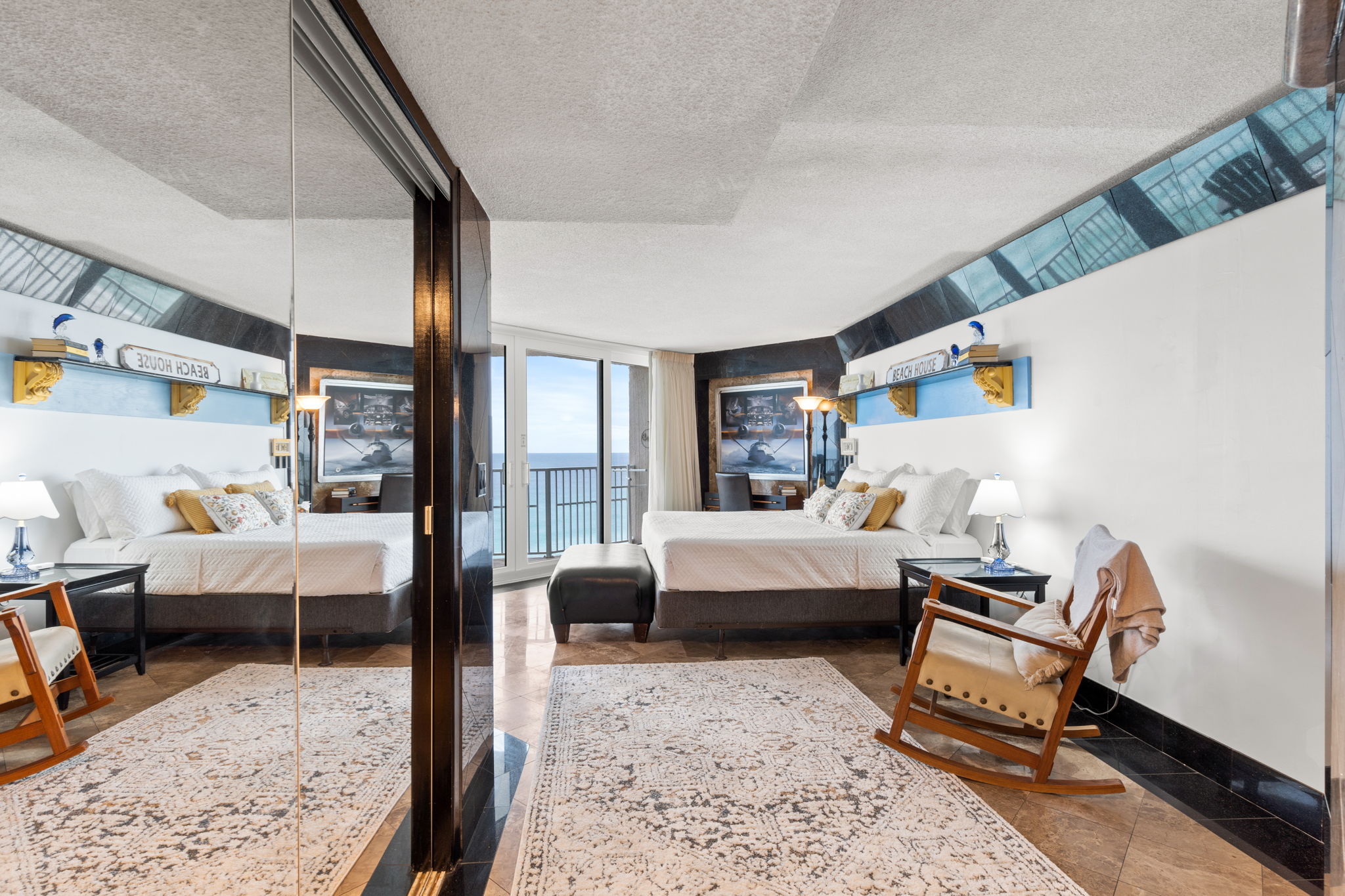 Bedroom 1 with King Bed, Balcony Access, and Beach Views