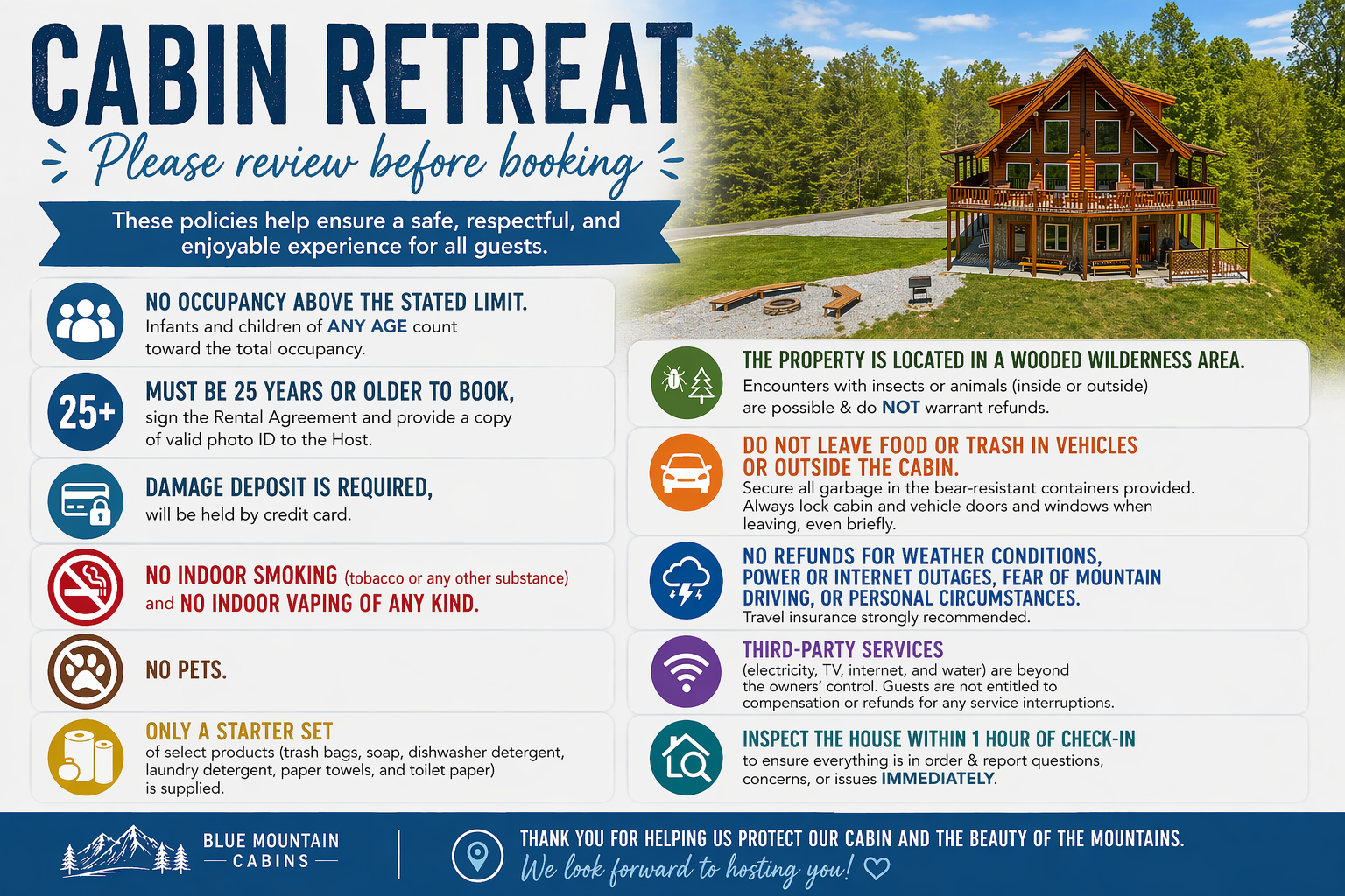 Appalachian Escape property rules and info. Please review before booking.