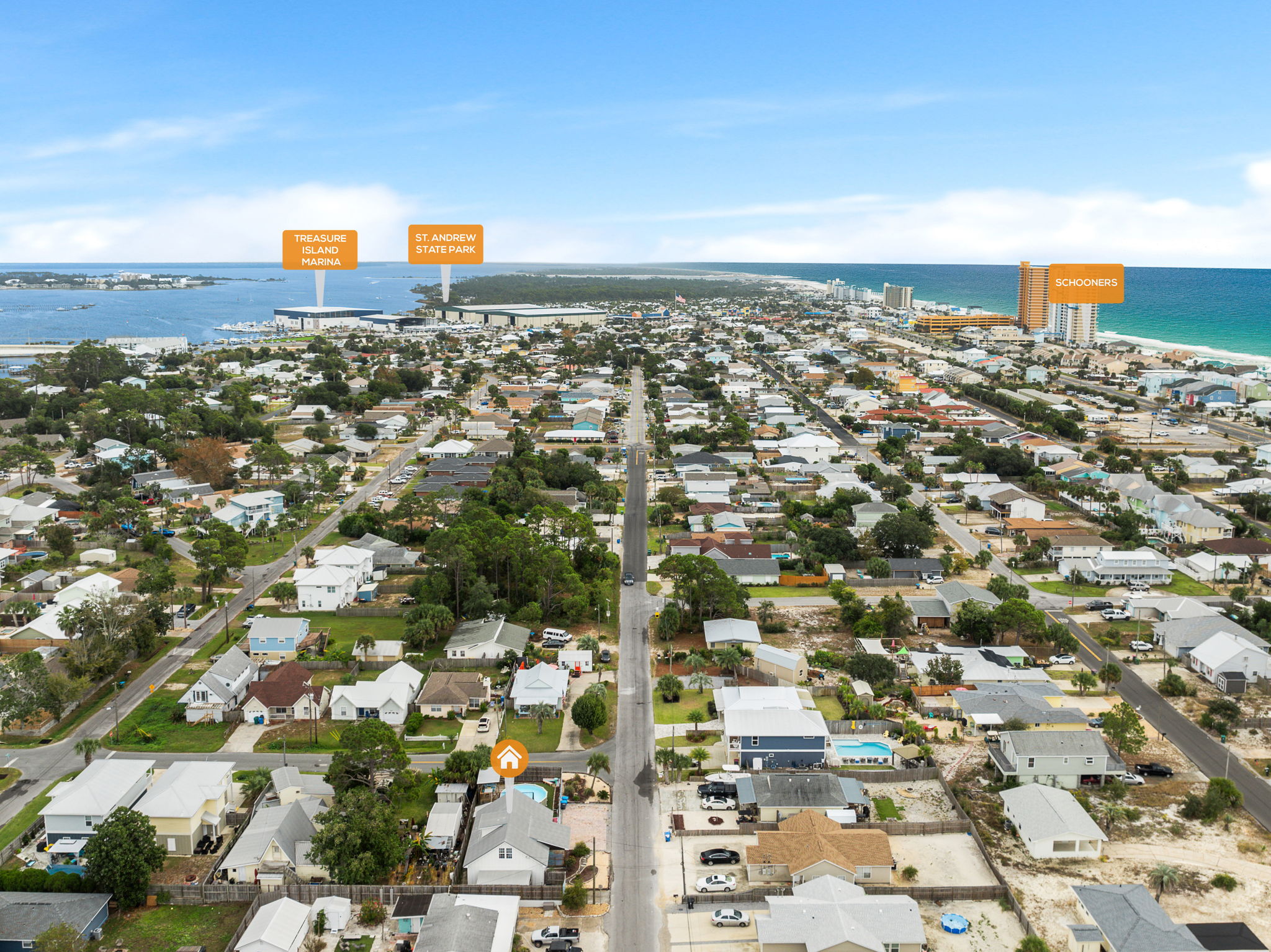 Aerial, street view, dual-water proximity