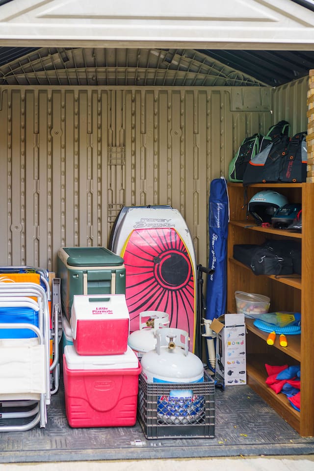 Everything needed for Summer outdoor fun. Inside you'll find yard games for the lawn and extra propane to keep the BBQ going all season long.