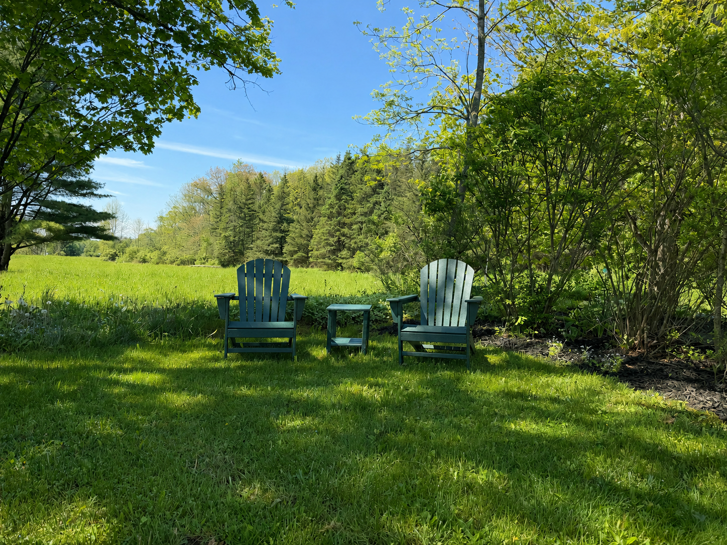 Adirondack chairs in the side yard