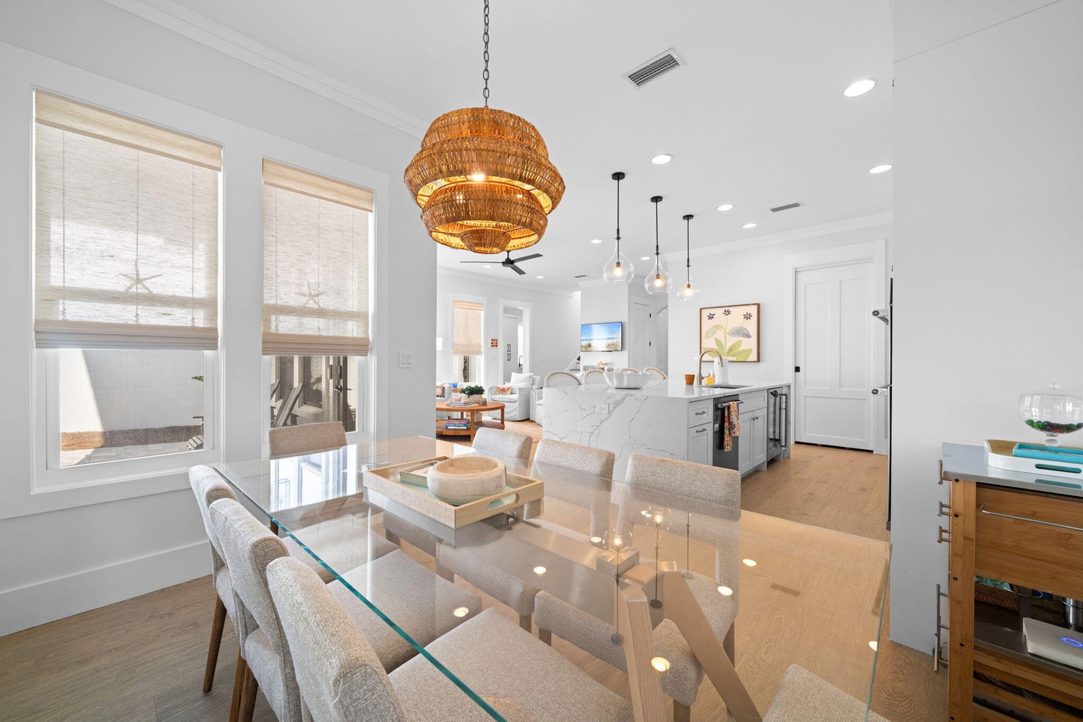 Dining area seats 8, with an additional 4 that can be seated at the island.