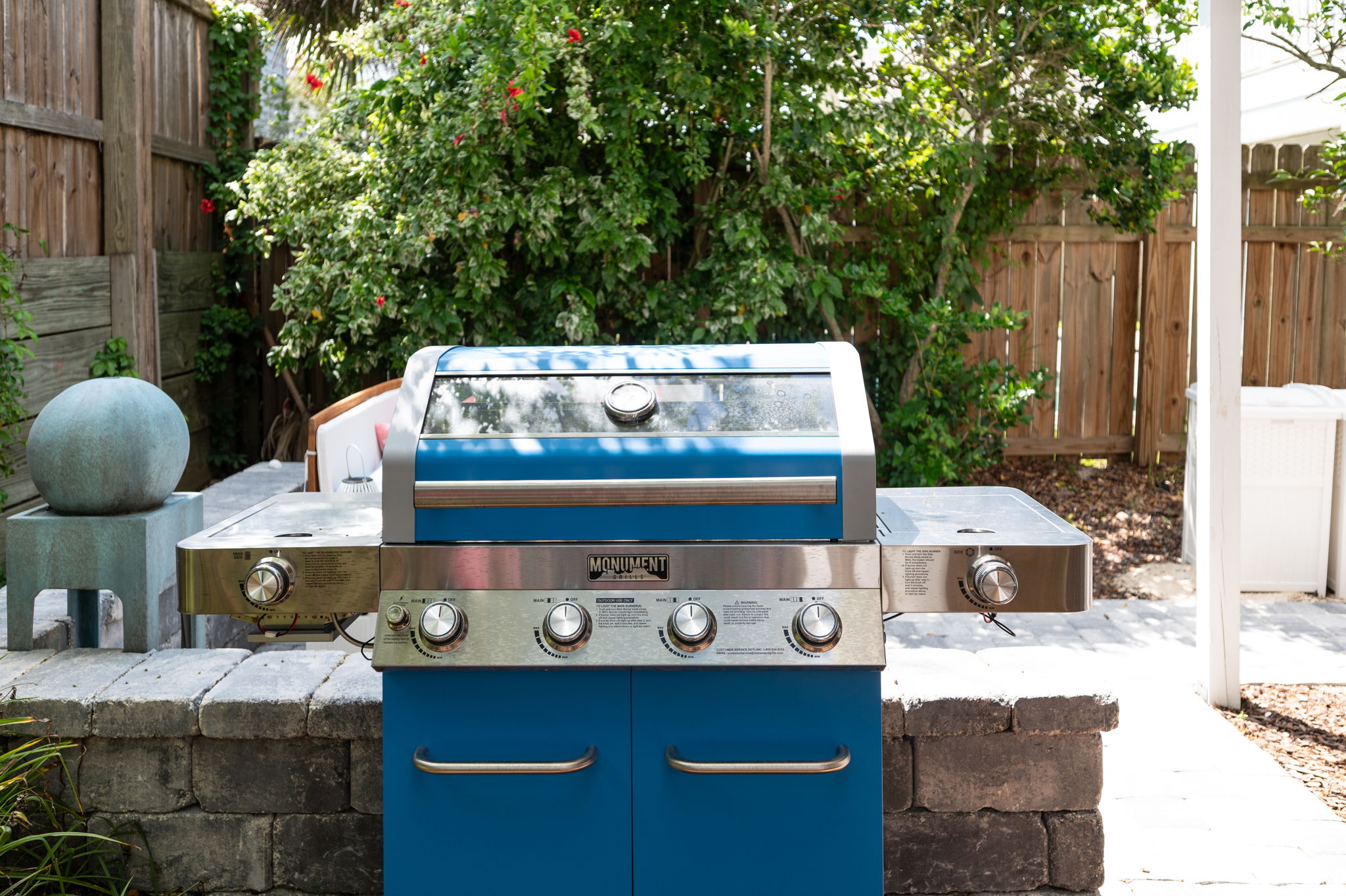 BBQ equipped with propane tank for your convenience. Grill utensils located in the kitchen.
