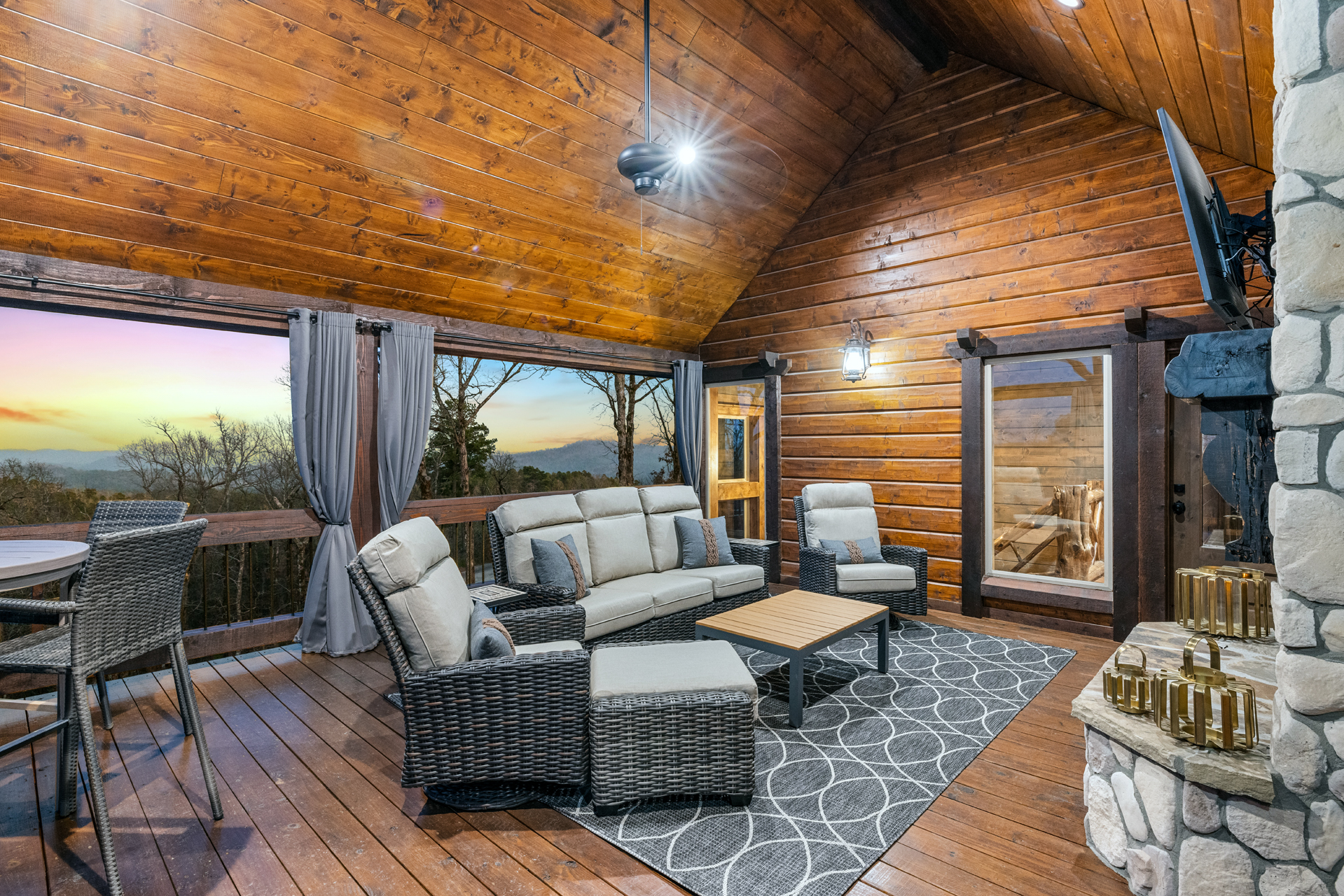 Elegant outdoor living area designed for relaxation, conversation, and scenic evenings