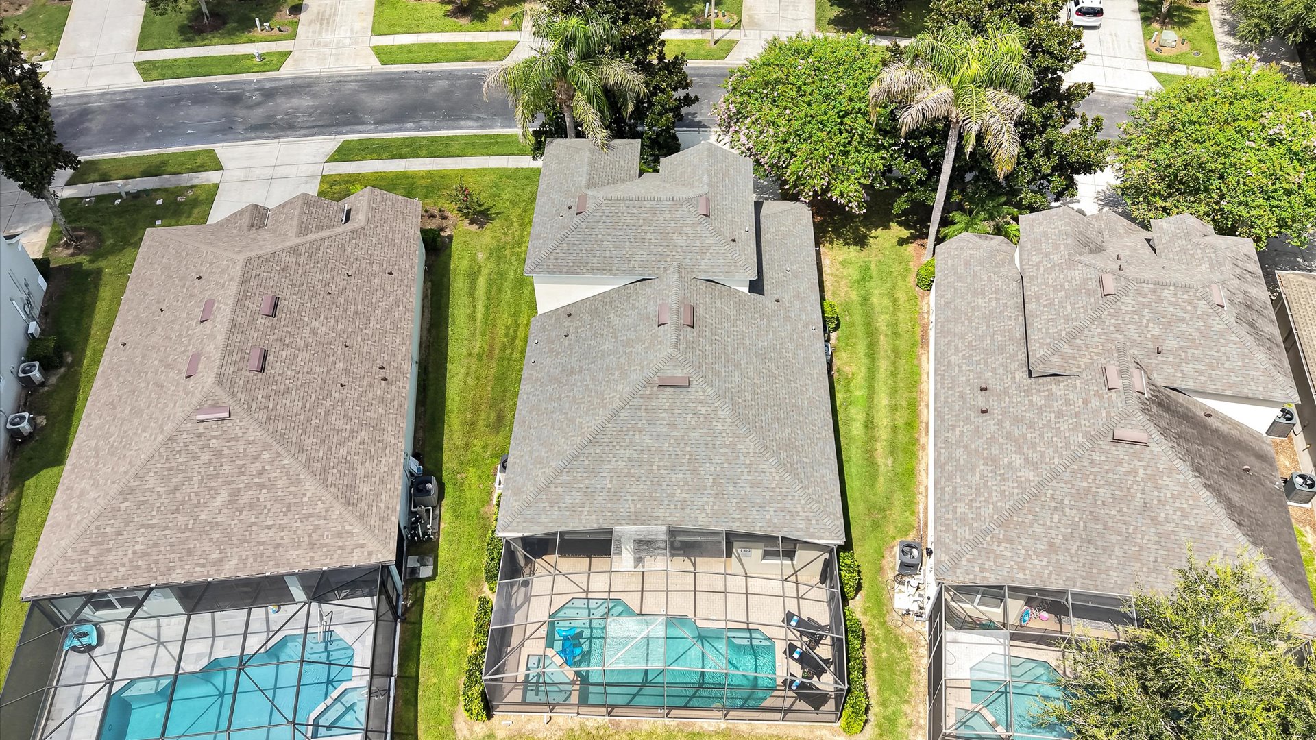 Motunui Villa Aerial: Overhead view of Motunui Villa and its private screened pool and spa.