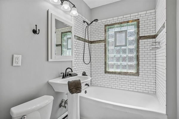 Classic and modern fusion bathroom.