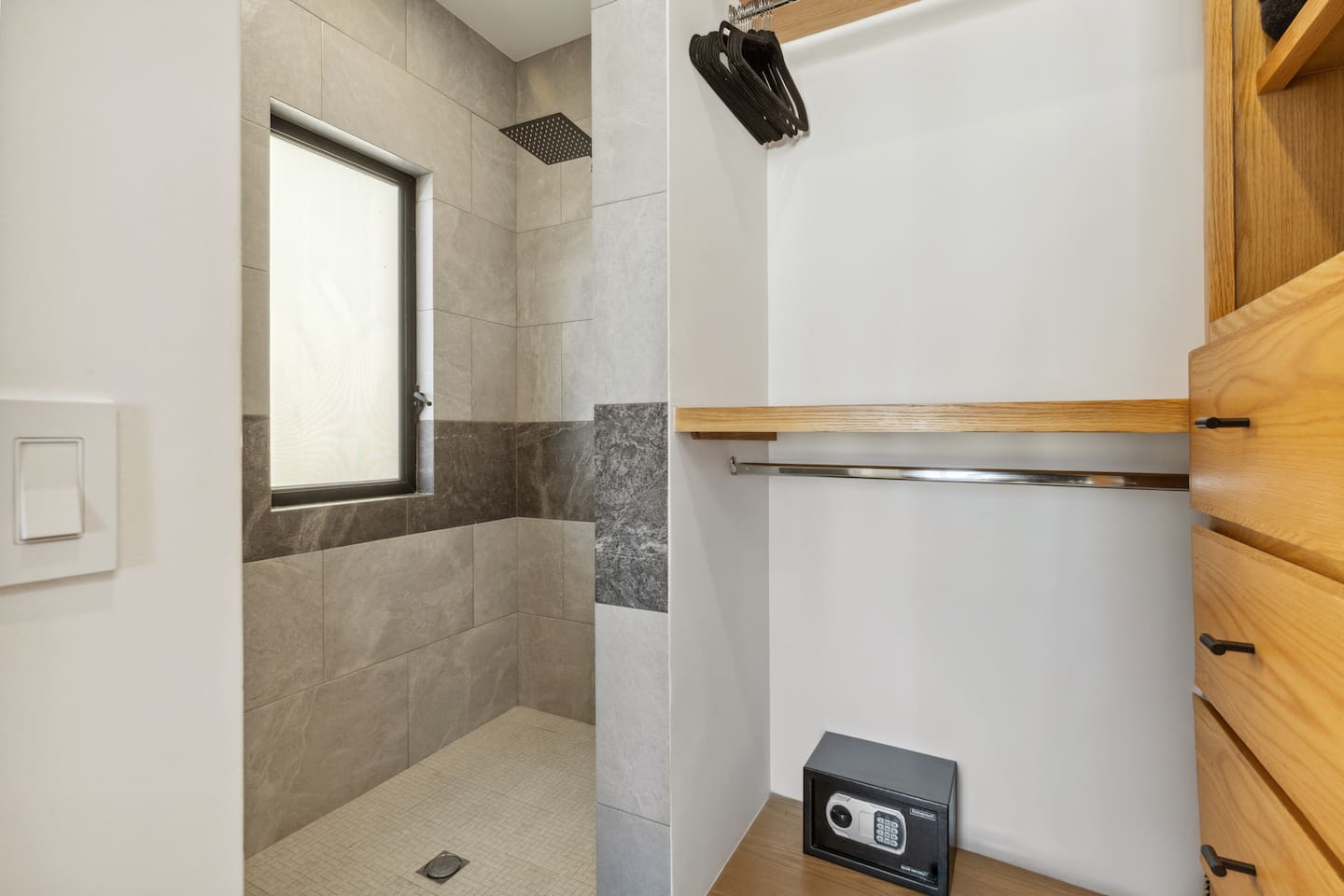 Step into luxury with the master bath's spacious walk-in rain shower, designed for a refreshing and rejuvenating experience.
