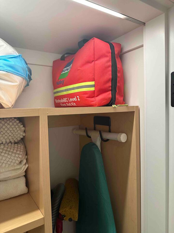 Full Size First Aid Kit located in 2nd floor Supply Closet